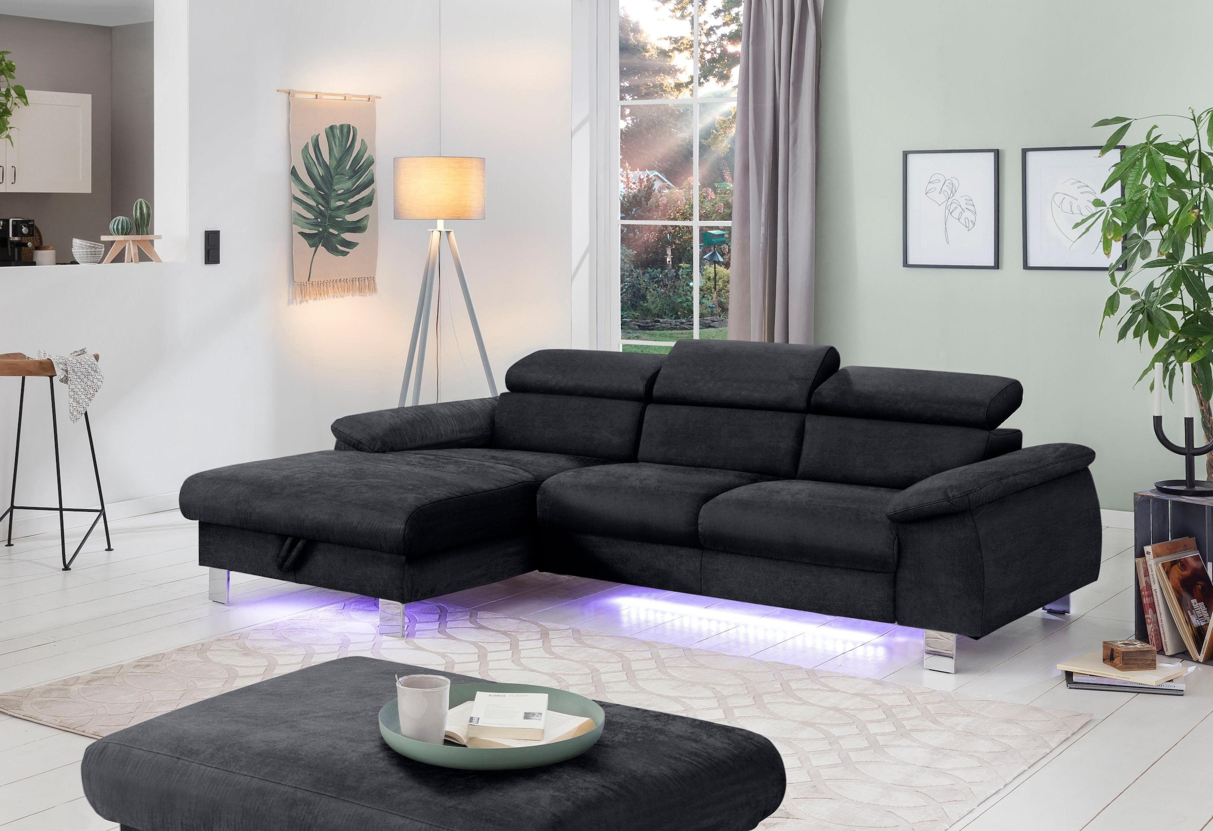 COTTA Ecksofa Komaris, Ecksofa, wahlweise mit RGB-LED-Beleuchtung und Bettfunktion/Bettkasten