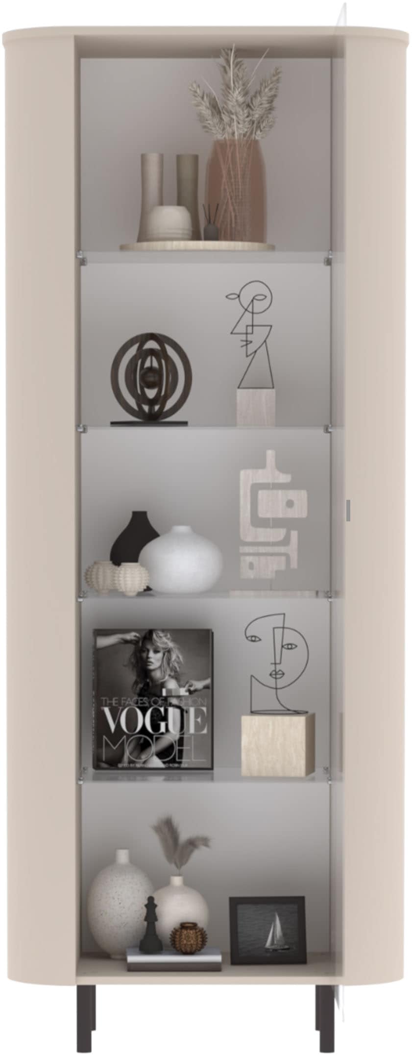 INOSIGN Vitrine »Lido, Standvitrine 200 cm hoch, 1 Tür, Glasvitrine, Vitrinenschrank« Gebogenes MDF, Stirnseiten mit Rundung, Metallfüße, dekorativ & edel