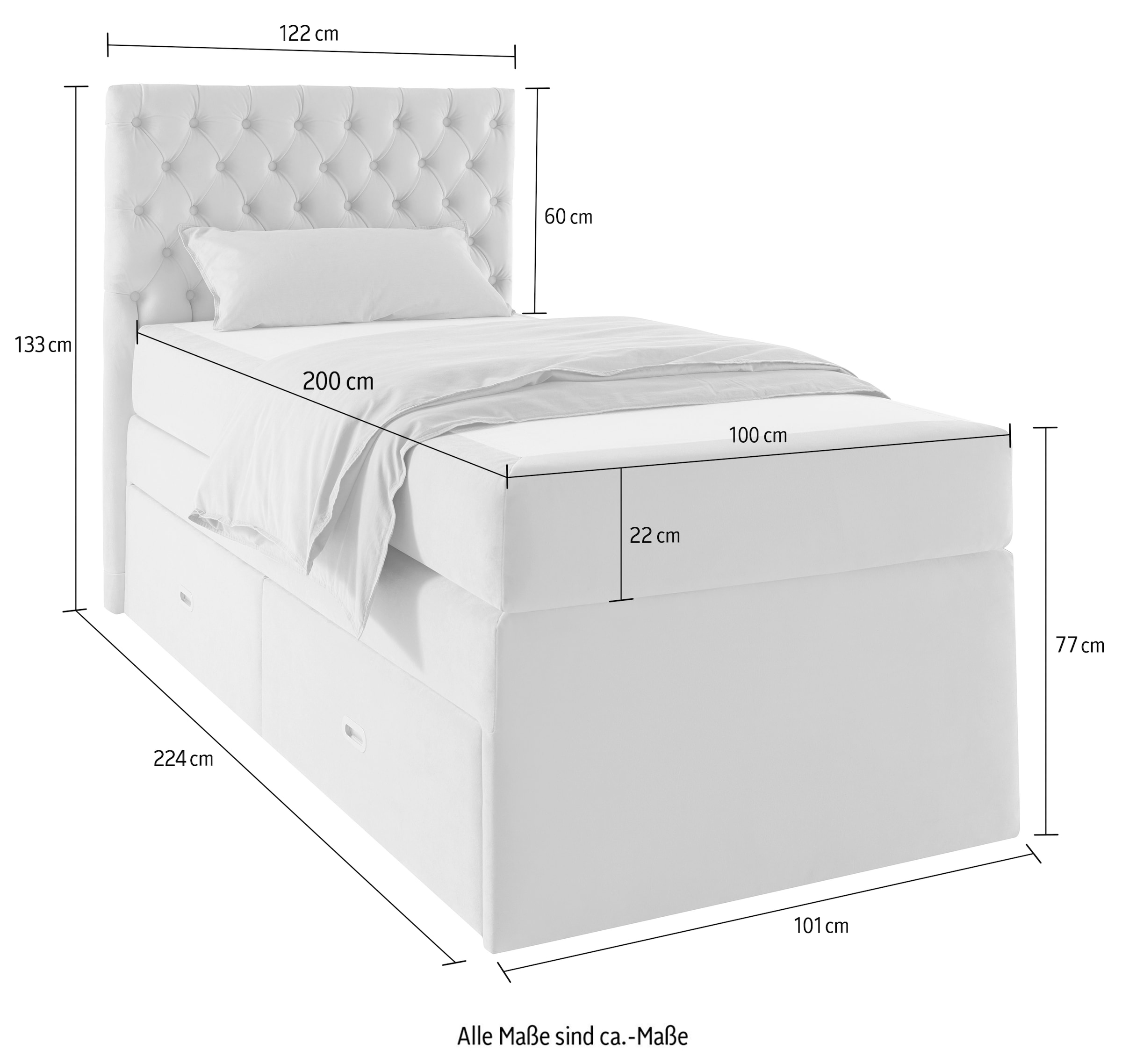 Home affaire Polsterbett »Boxbett Alvi mit Schubladen, Taschen-Federkernmatratze«, wahlweise Härtegrad der Matratze H2/H3/H4