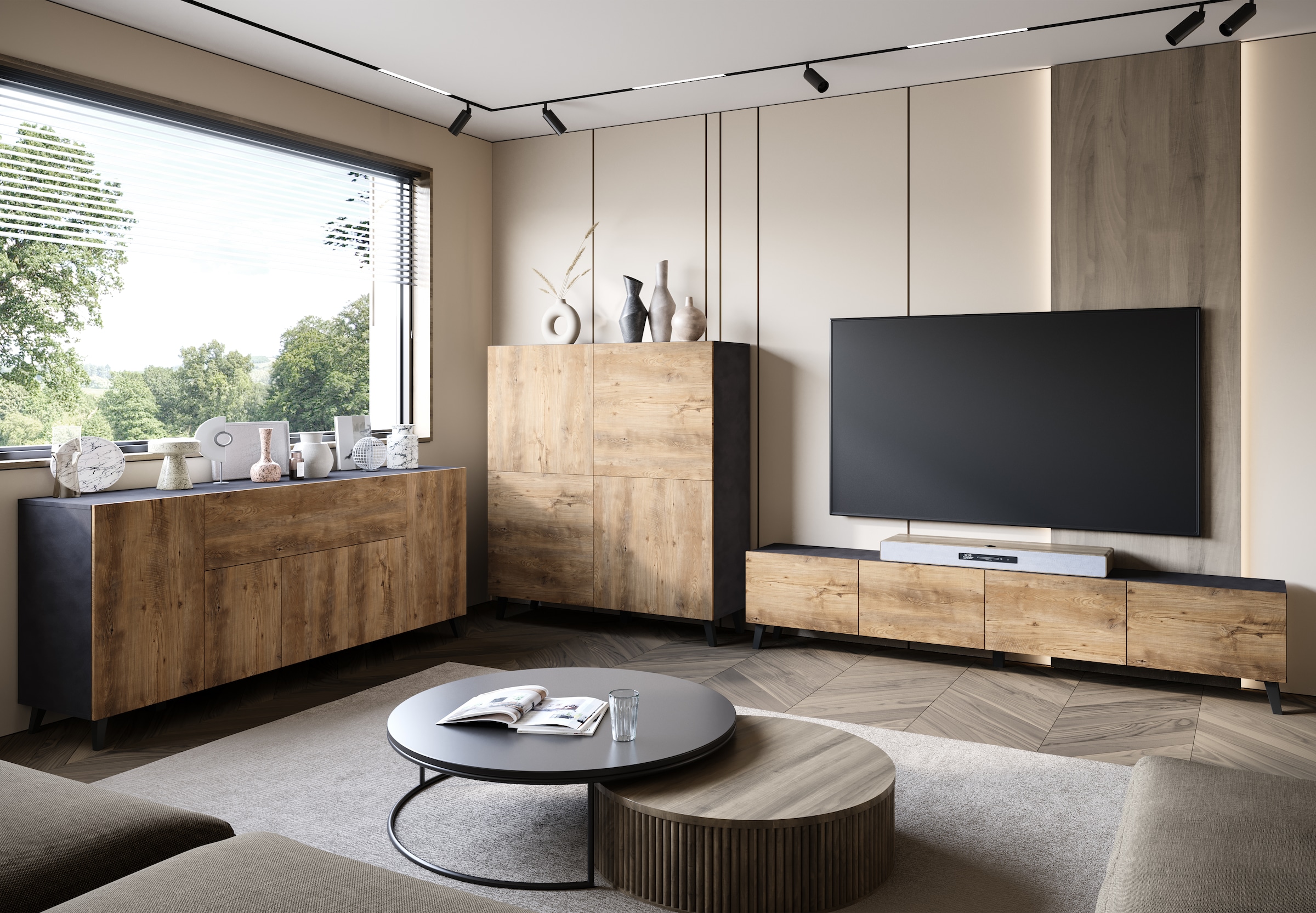 Home affaire Sideboard »SIDEBOARD PHUKET II, Stilvolle, grifflose Kommode, Breite 120cm« 1 Stk. tlg. Mit 6 Fächern und höhenverstellbaren Einlegeböden