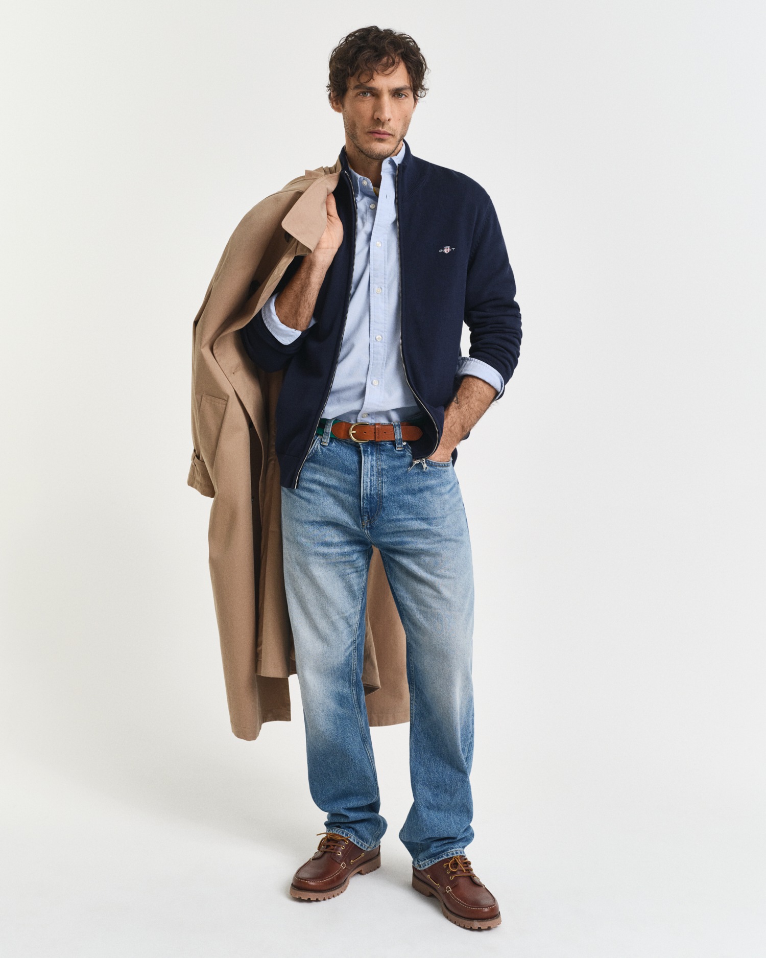 Gant Cardigan »CASUAL COTTON ZIP CARDIGAN« Mit Rippbündchen an Stehkragen, Ärmeln und Saum