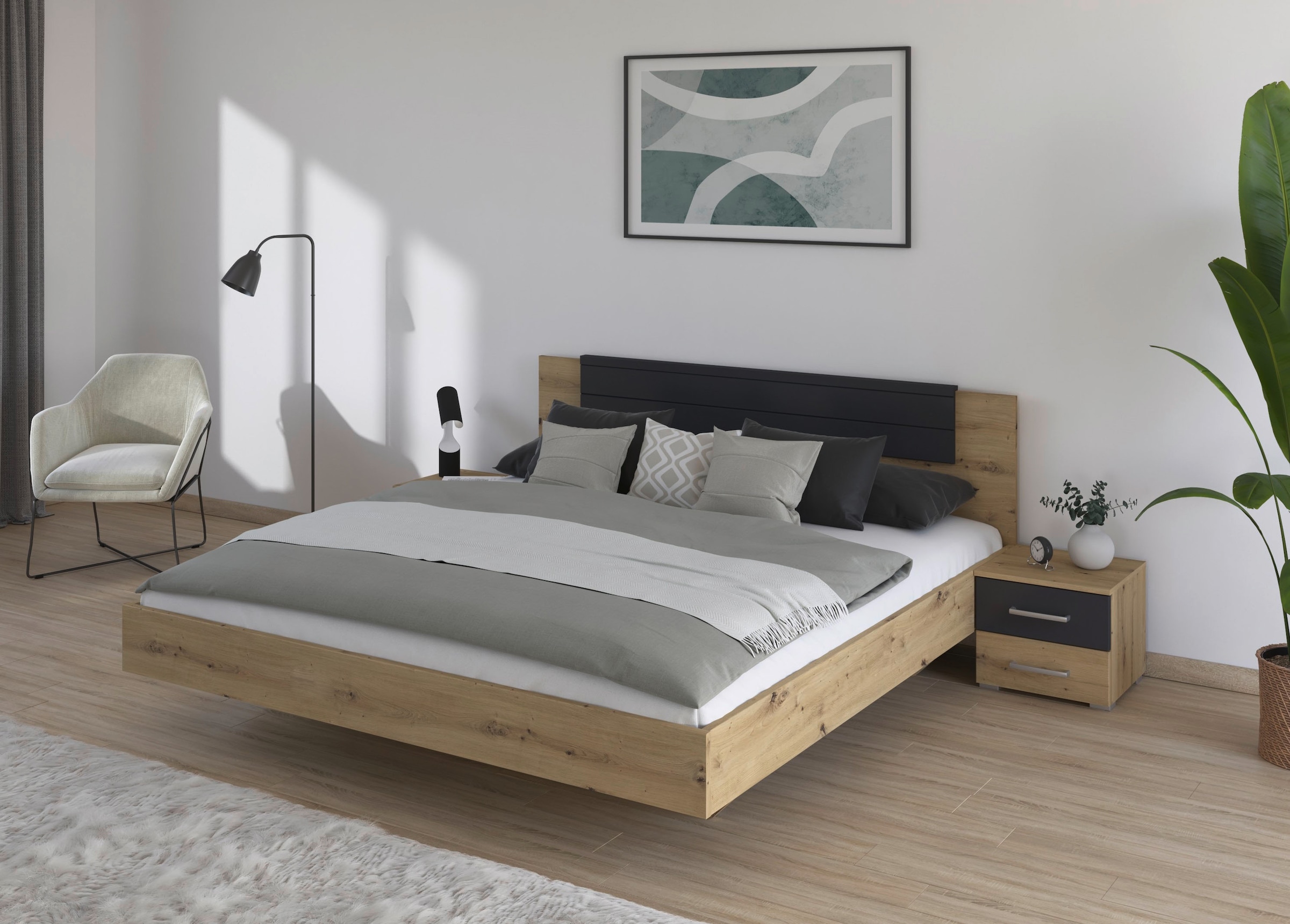 rauch Bettanlage »Doppelbett Futonbett BARCELONA in schwebender Optik«, (Set, 3 tlg.), und Farbabsetzungen mit 2 Nachttischen MADE IN GERMANY