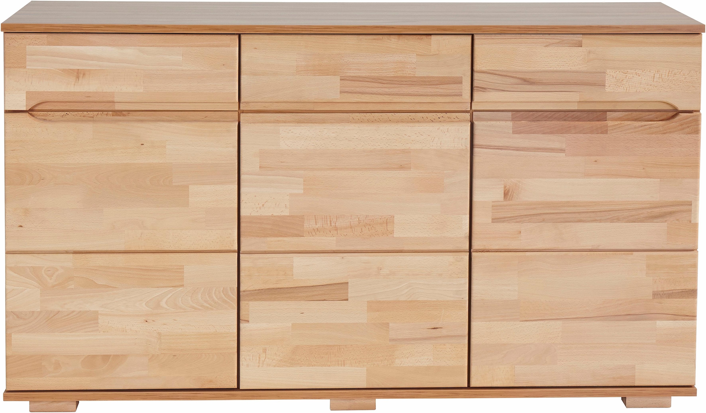Home affaire Sideboard »Vetro,150cm breit,40 cm tief, Fronten Massivholz,6 Fächer«, Kernbuche massiv, Holzwerkstoff, 3Türen,3 Schubladen, Griffmulden