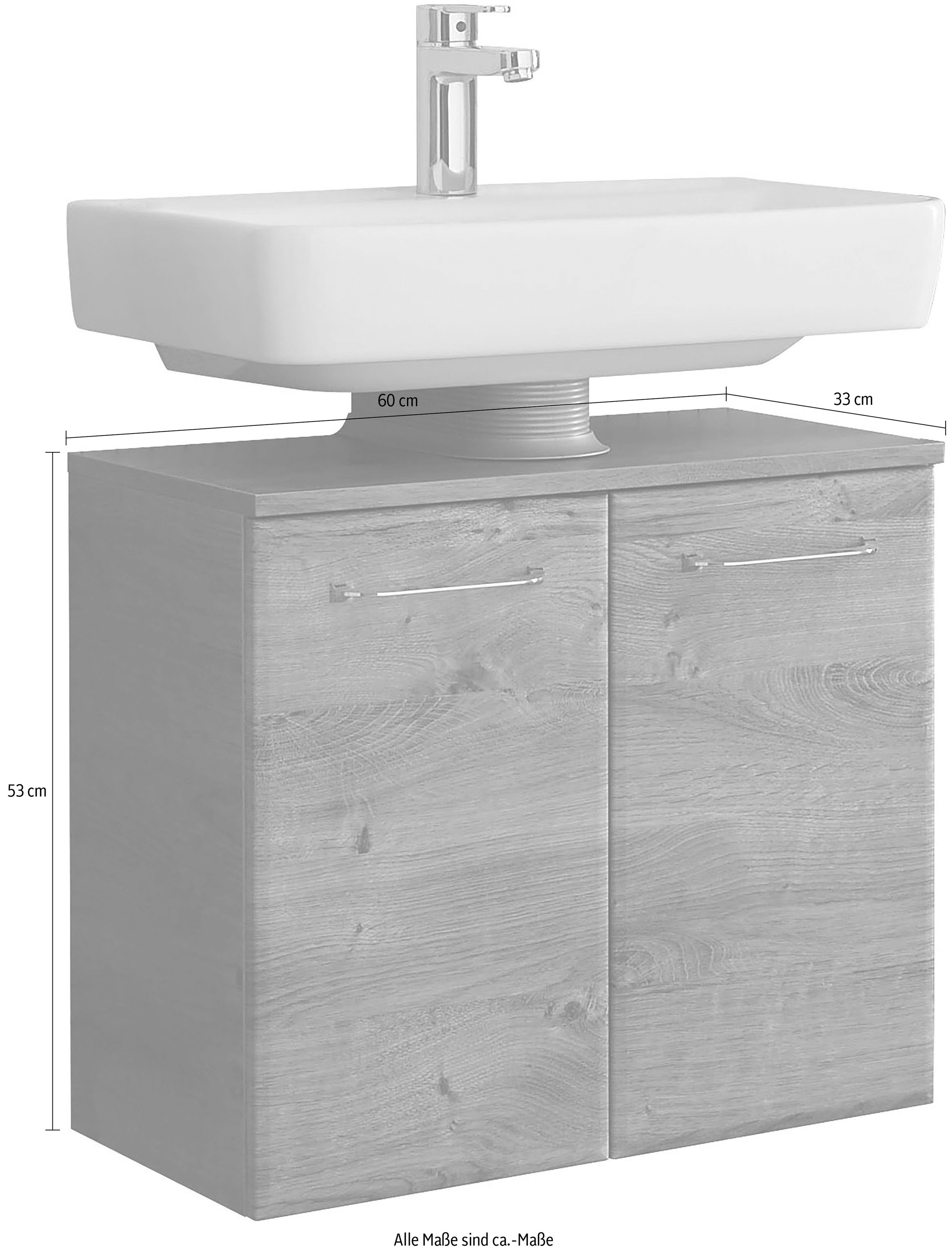 Saphir Waschbeckenunterschrank »Quickset Unterbeckenschrank, 60 cm breit, 2 Türen, ohne Waschbecken«, Waschbeckenschrank inkl. Türdämpfer, Griffe in Chrom Glanz