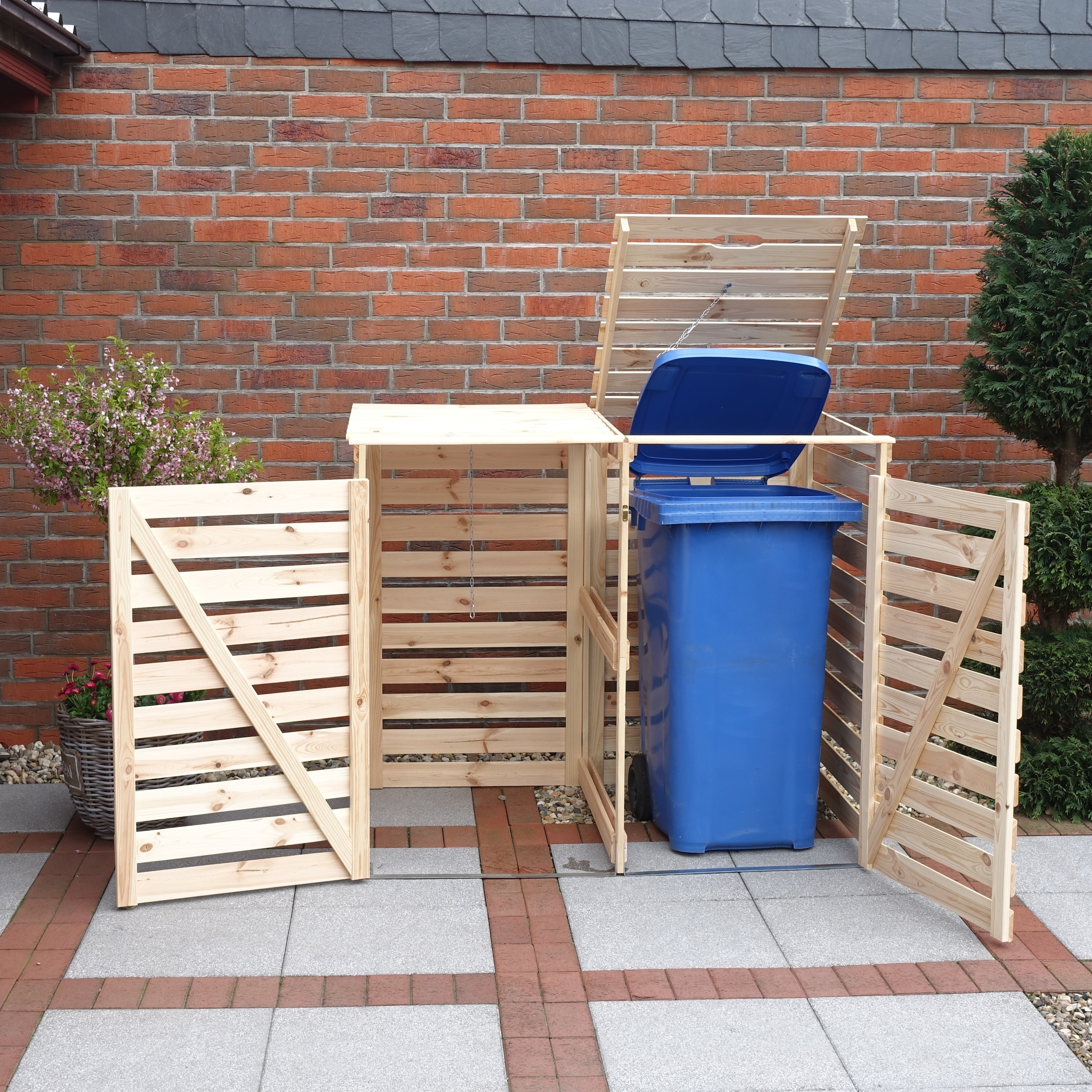 promadino Mülltonnenbox »Vario V« für 2 Tonnen, robust aus zertifiziertem Kiefernholz