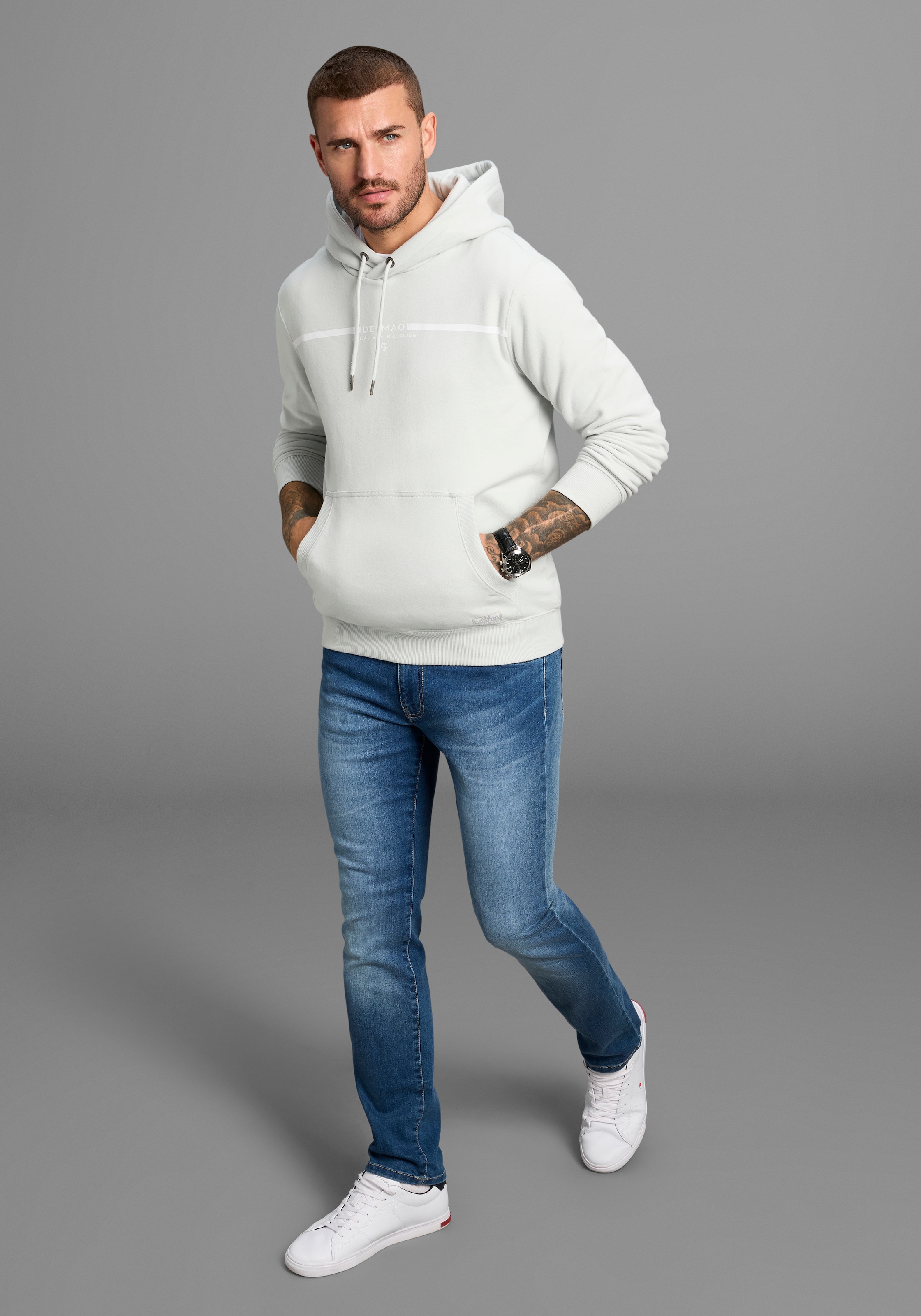 DELMAO Kapuzensweatshirt, Langarm, lockere Passform, mit Print, mit Kapuze