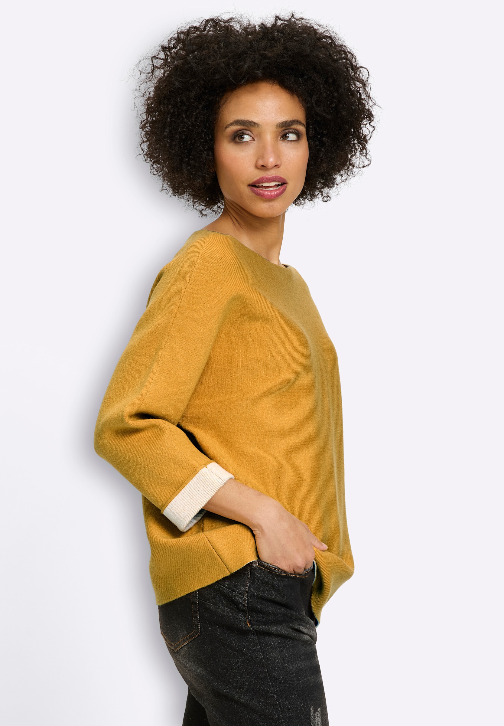 heine Longpullover »Pullover Feinstrickpullover mit Kontrast-Details«