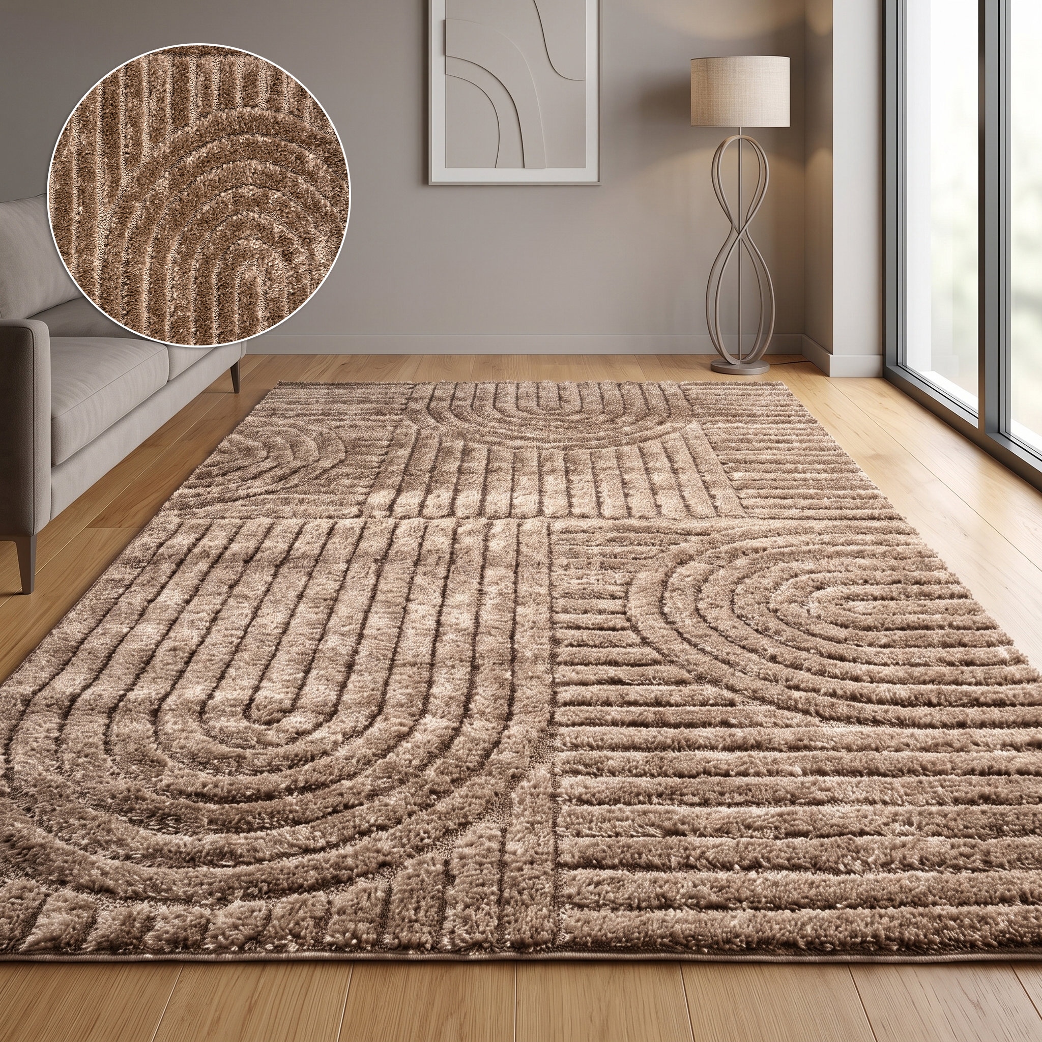 OTTO home Teppich »Jonne, Boho-Design, Scandi, Designteppich« rechteckig 20 mm Höhe Hoch-Tief, 3D Optik, skandinavischer Stil, Wohnzimmer, Schlafzimmer