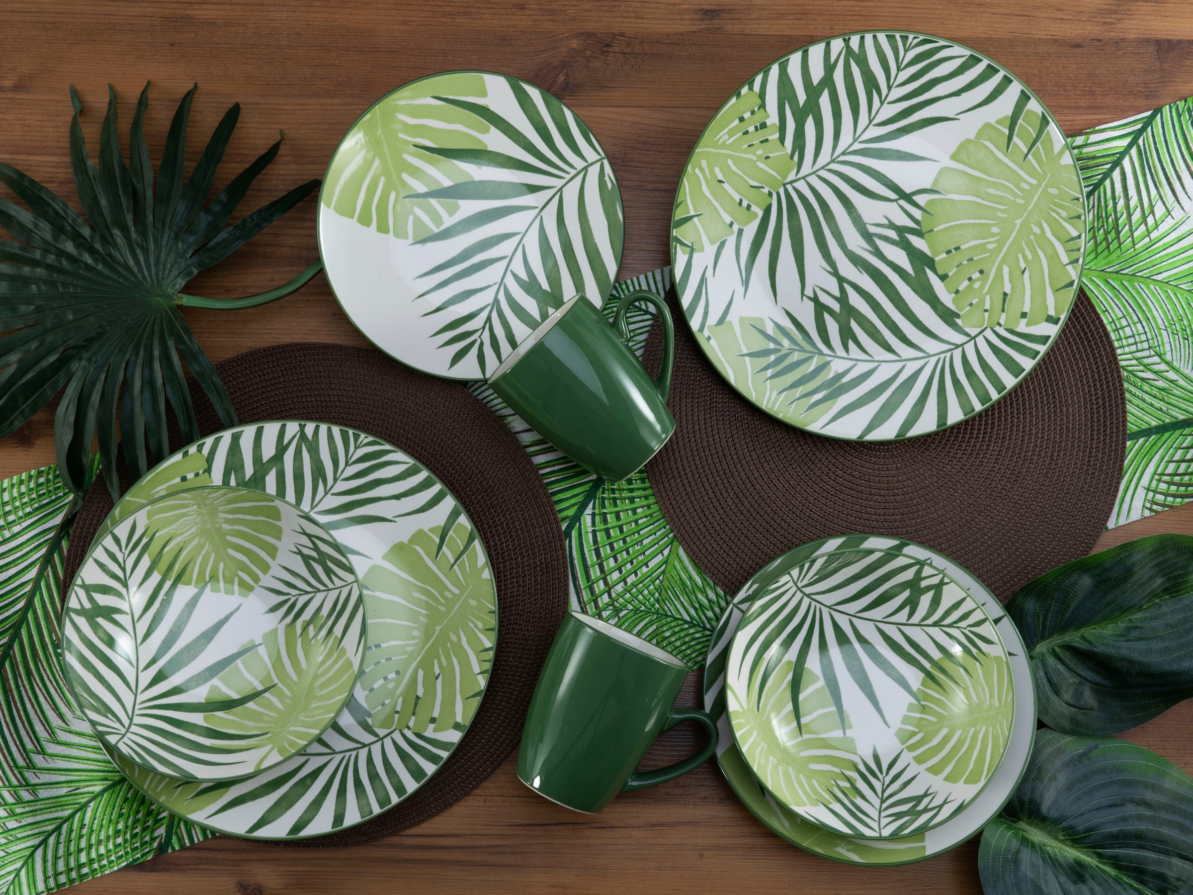 CreaTable Kombiservice »Tropicana«, (Set, 16 tlg.), vollflächiger tropischer Blätter Dekor