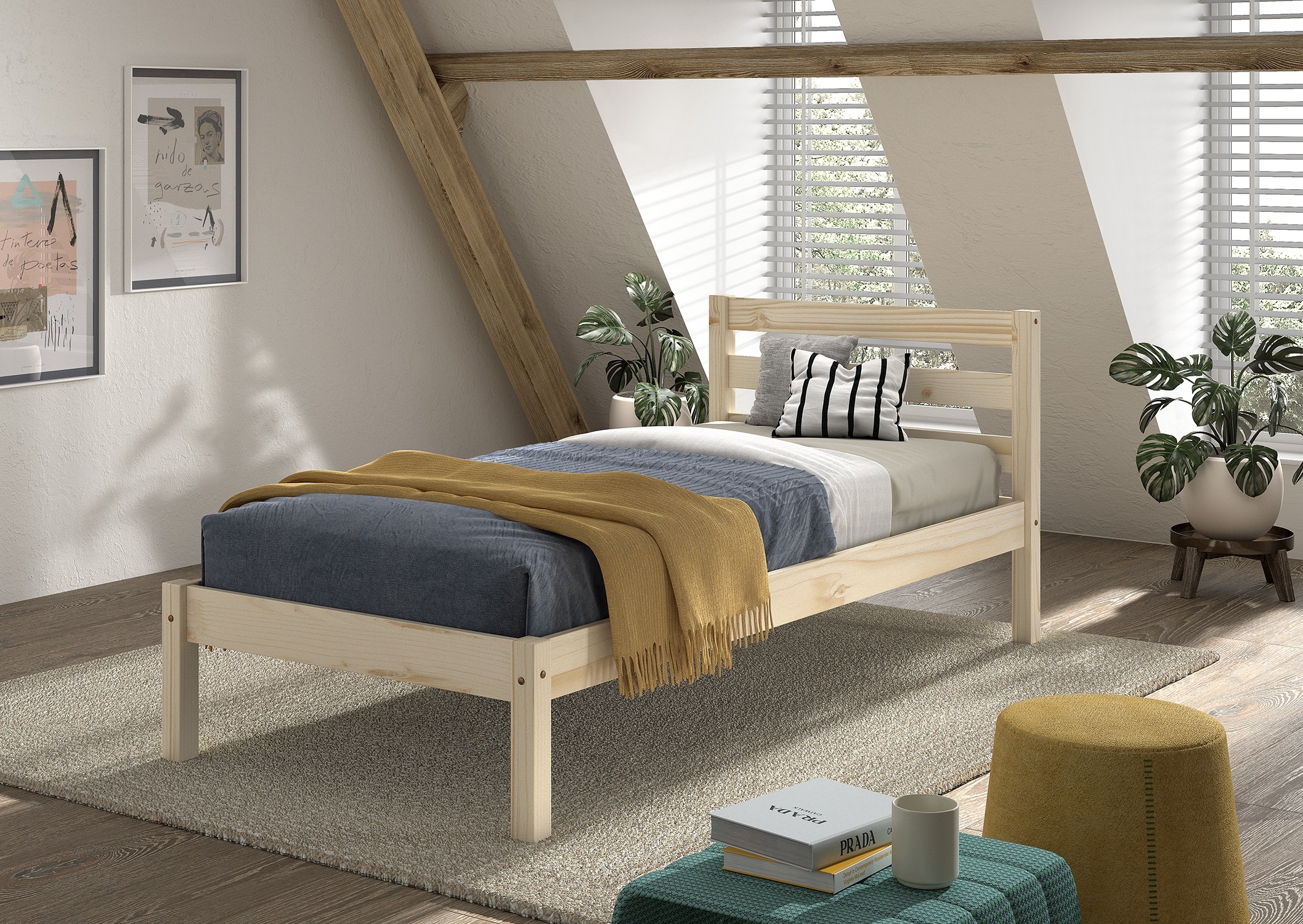 Vipack Massivholzbett »Pino, universell einsetzbar, gradliniges Design, Made in Europe« B: 211 x H: 84,4 x T: 97,5 cm, Liegefläche 90/200 cm, stabil gebaut,  inkl. Rolllattenrost, Kiefer massiv, in Natur oder Weiß lackiert