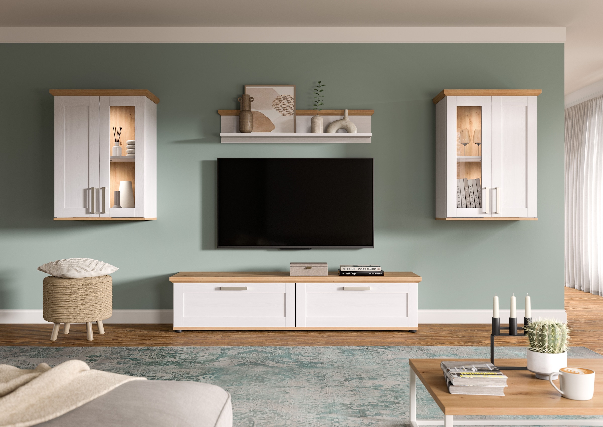 Home affaire Wohnwand »Cosenza«, (Set, 4 St.), Cosenza, Breite: 336 cm,2xVitrine,Lowboard, Wandboard