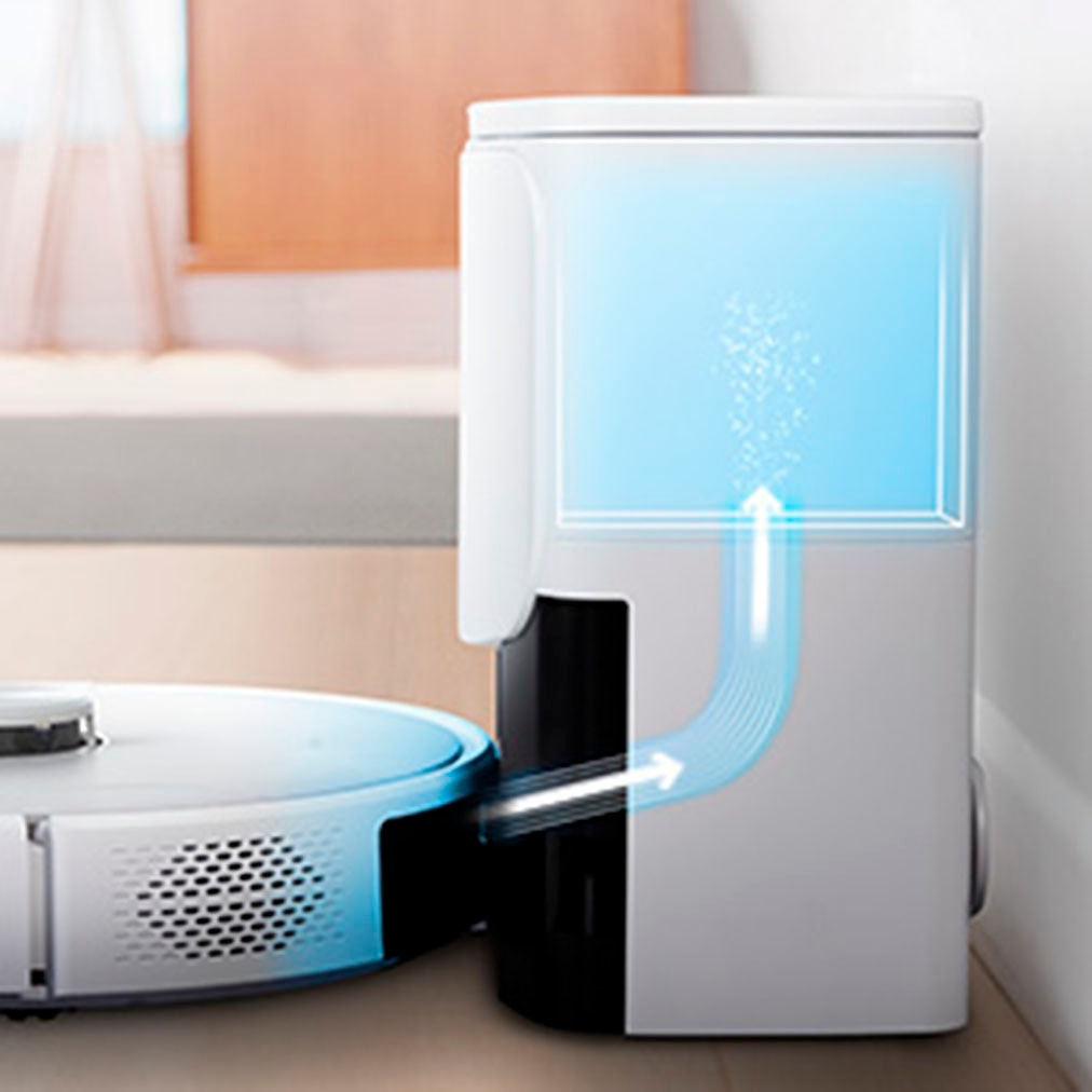 Medion® Saugroboter »X42 SW+ mit Absaugstation, 8.000 Pa Saugleistung, 240min Laufzeit«, Nass- und Trocken Saugroboter, Teppicherkennung, Lasernavigation