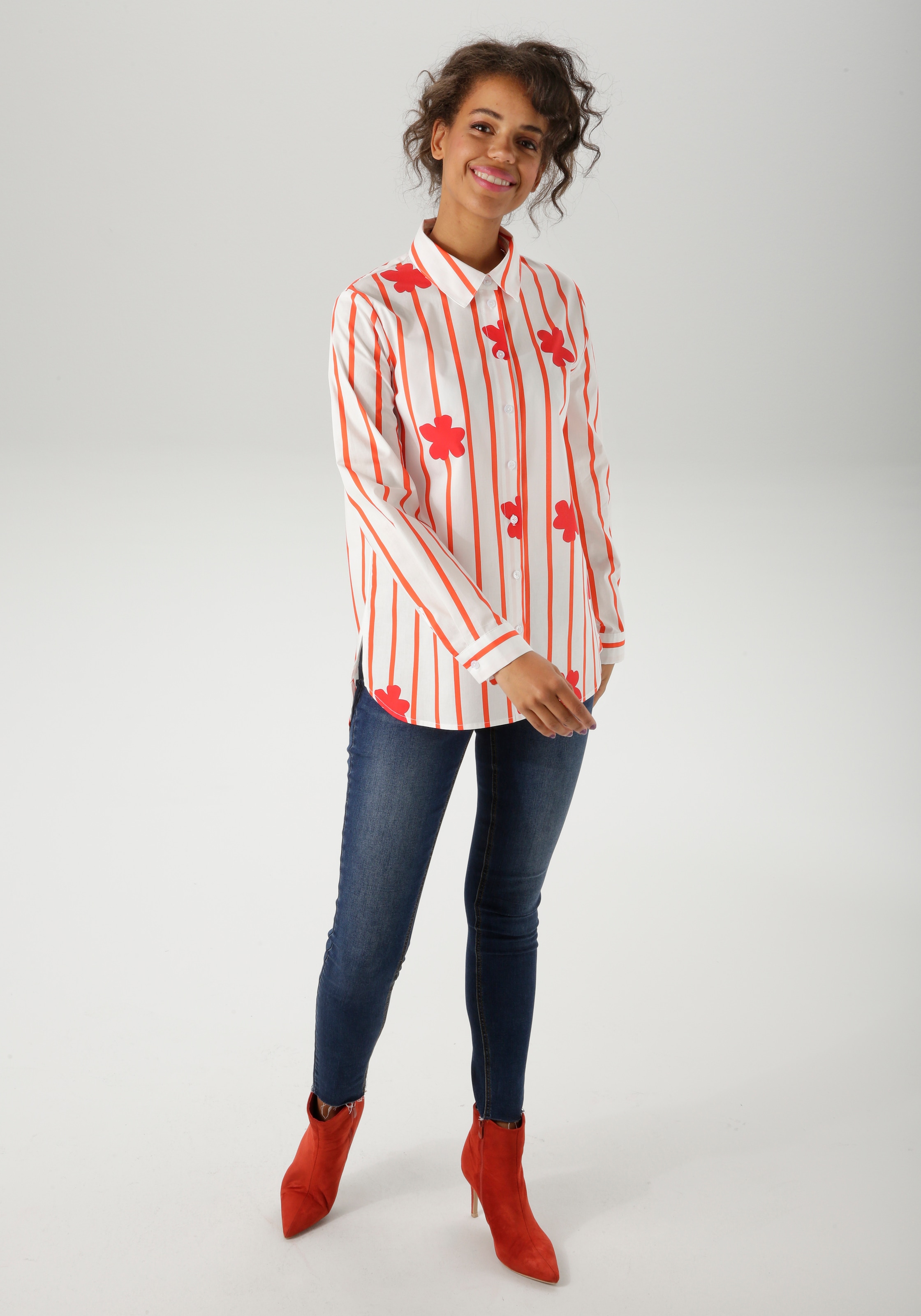 Aniston CASUAL Hemdbluse mit Streifen und Blüten verziert - NEUE KOLLEKTION