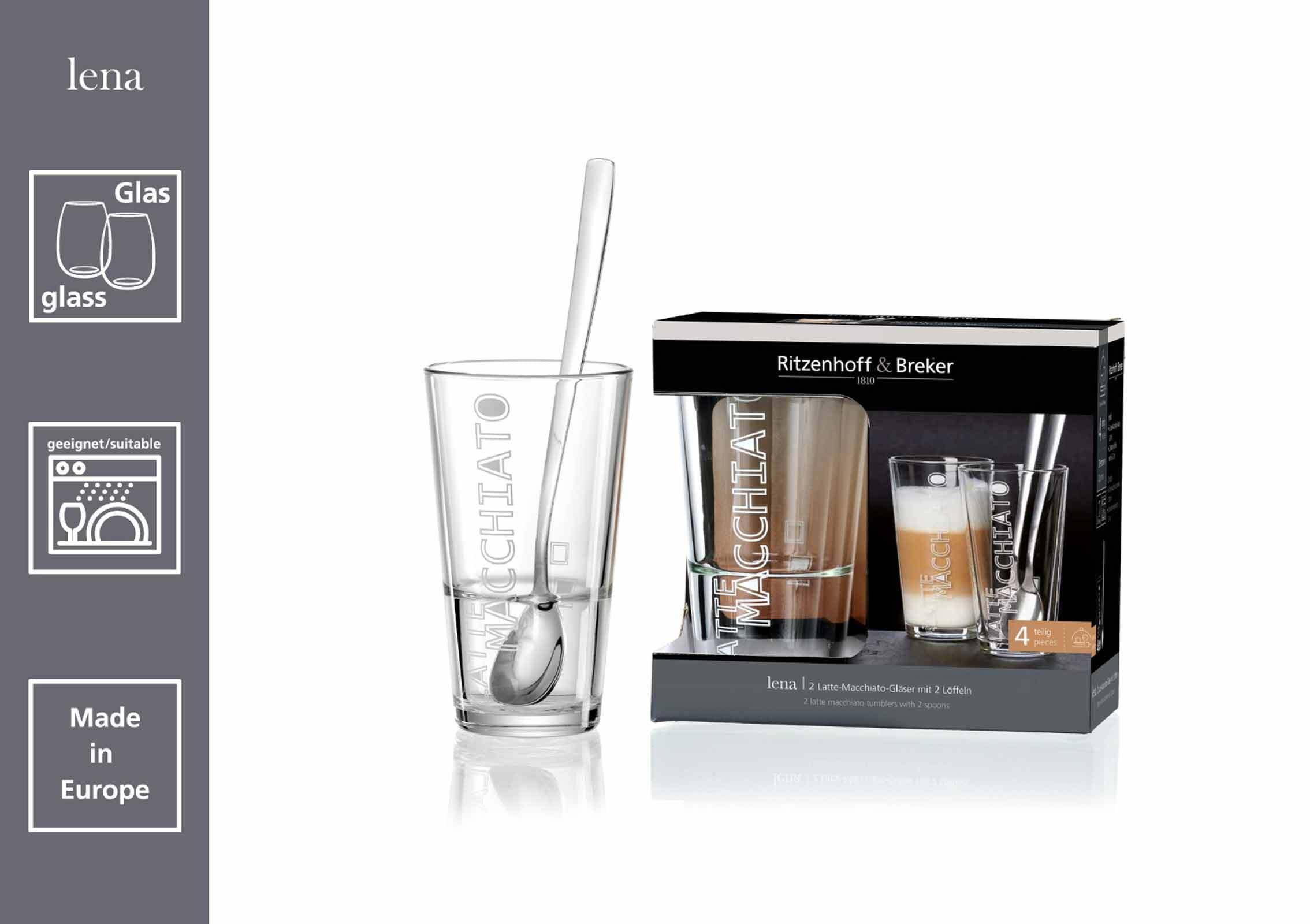 Ritzenhoff & Breker Latte-Macchiato-Glas »Latte Macchiato Gläser + Löffel Lena 350 ml 2er Set transparent«