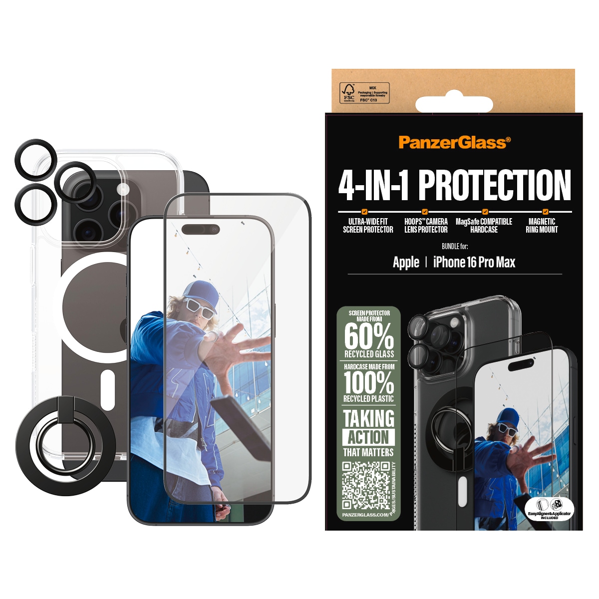 Displayschutzglas »4-in-1 Protection, Glass, Hoops, Case, Ring Mount«, für Apple...