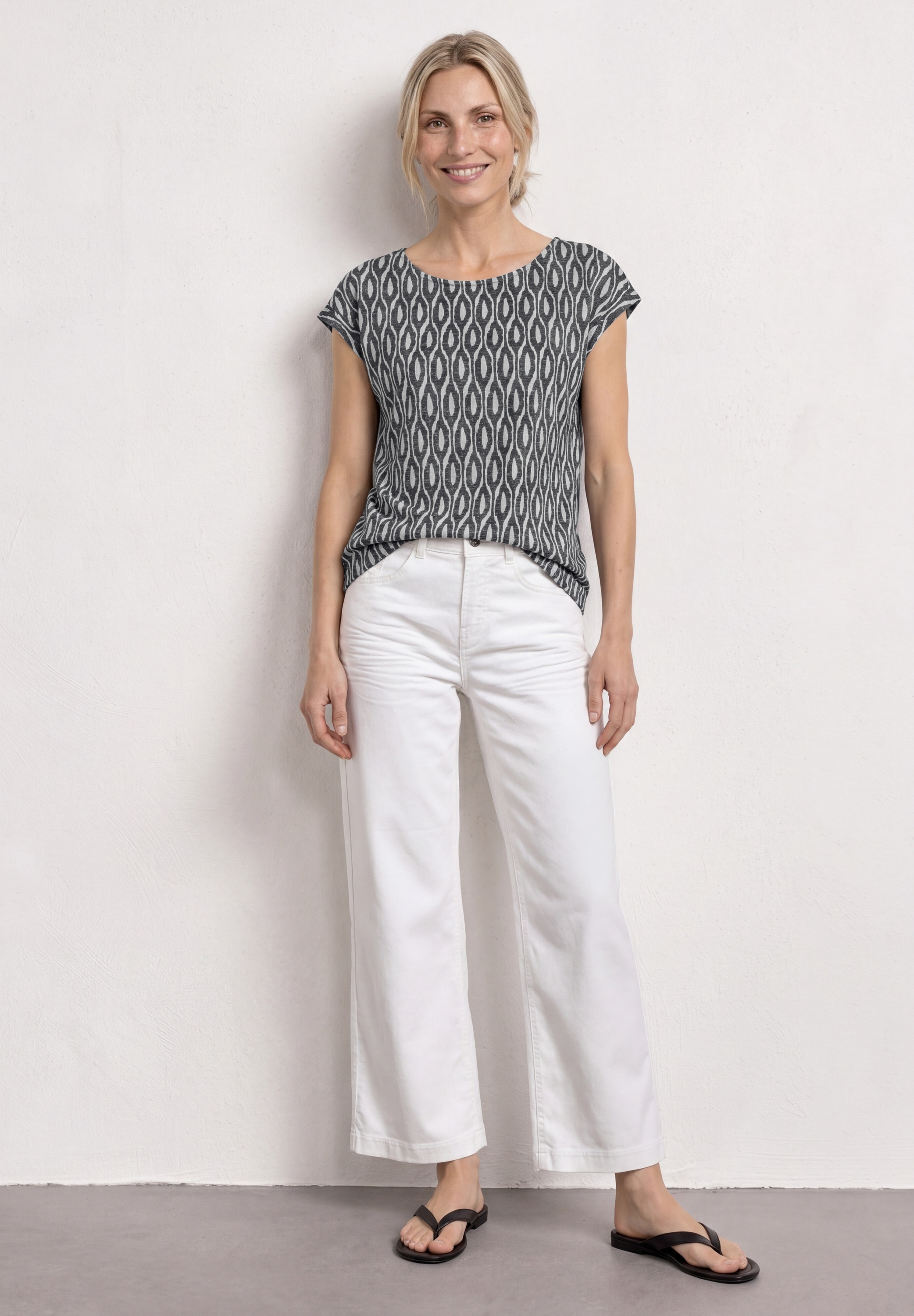 STREET ONE Shirttop Sommershirt im Ausbrenner-Look/mit Allover-Print