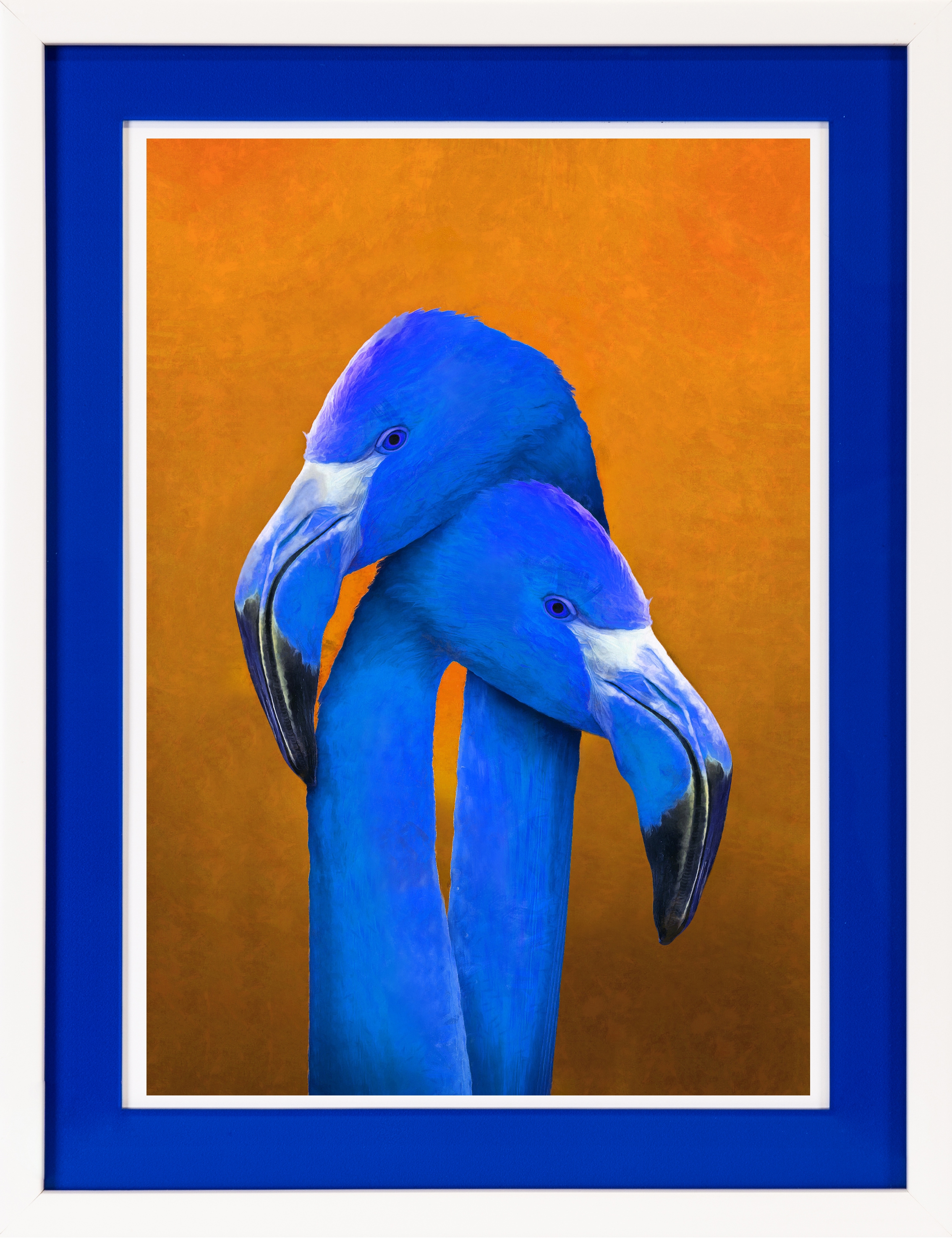 queence Bild mit Rahmen »Flamingo, Liebe, blau«, Flamingos, (1 St.), Poster mit buntem Acrylglas Passepartout
