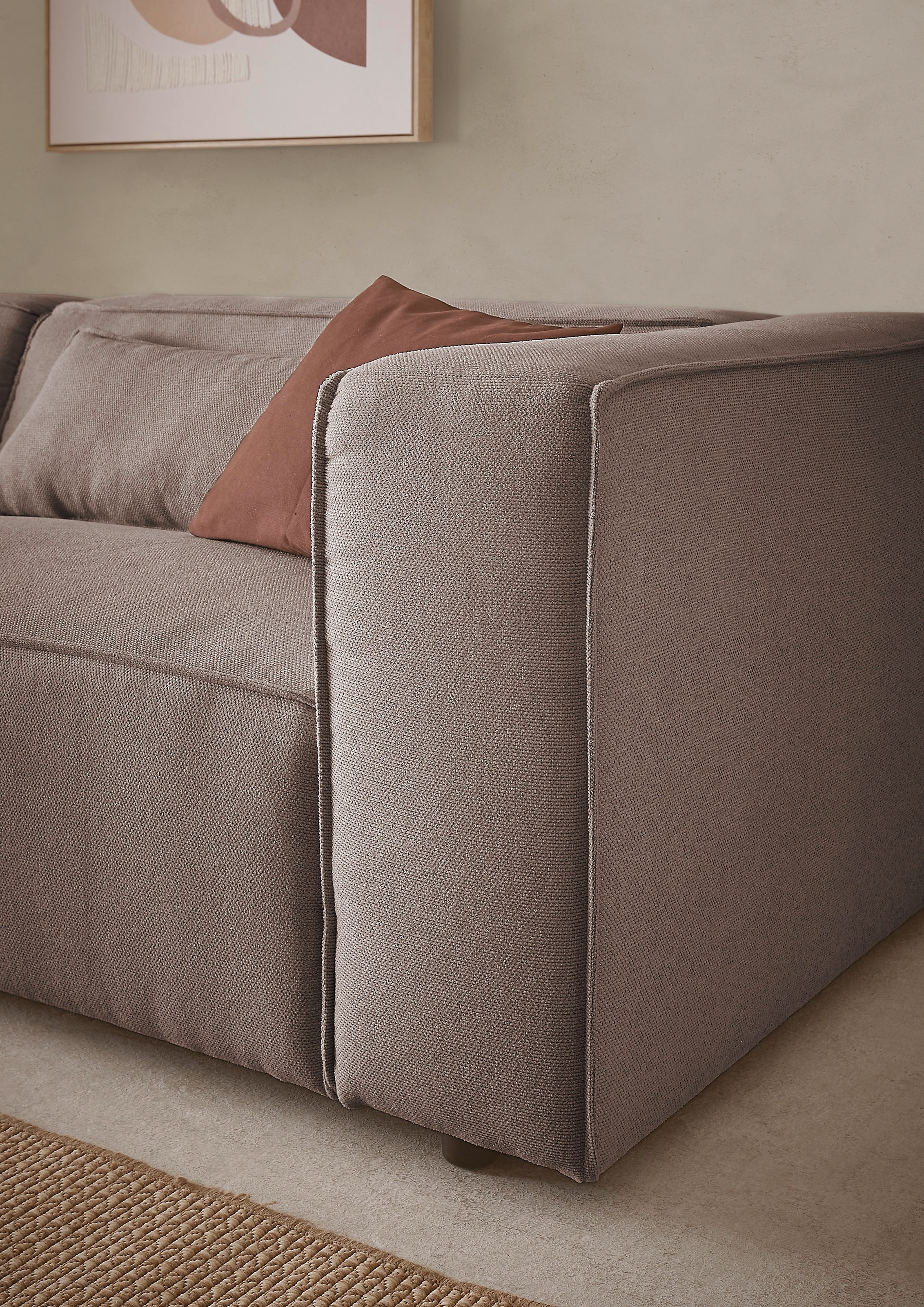 LeGer Home by Lena Gercke 3-Sitzer »PIARA, Couch mit Kedernaht, Sofa in Cord, Leinenoptik o. Strukturstoff«, schwarze Füße, bequemer Sitzkomfort