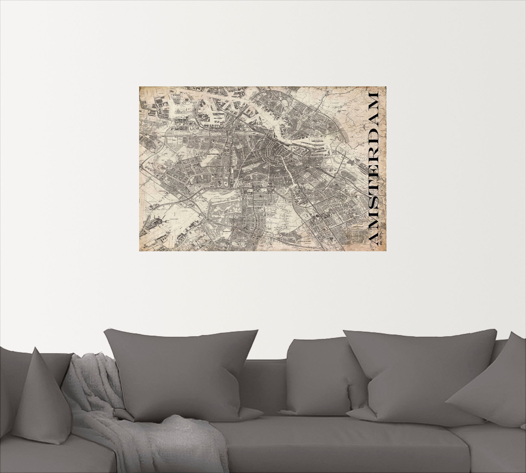 Artland Wandbild »Amsterdam Karte Straßen Karte Grunge«, Niederlande, (1 St.), als Alubild, Leinwandbild, Wandaufkleber oder Poster in versch. Größen