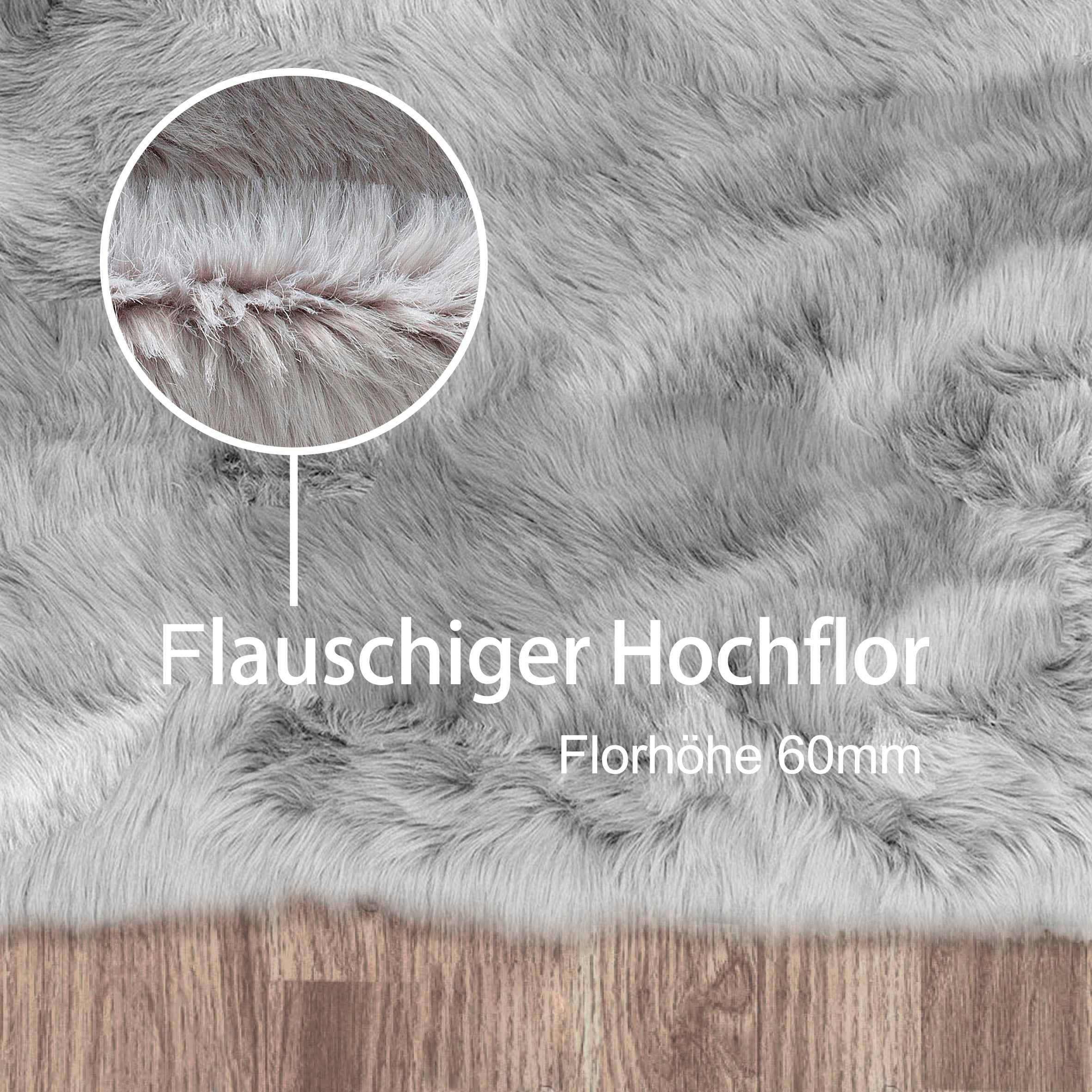 Home affaire Fellteppich »Valeria«, fellförmig, 60 mm Höhe, Kunstfell Teppich rund, besonders weich und flauschig, fußbodenheizungsgeeignet, pflegeleicht, ideale Teppiche für Wohnzimmer, Schlafzimmer und Esszimmer