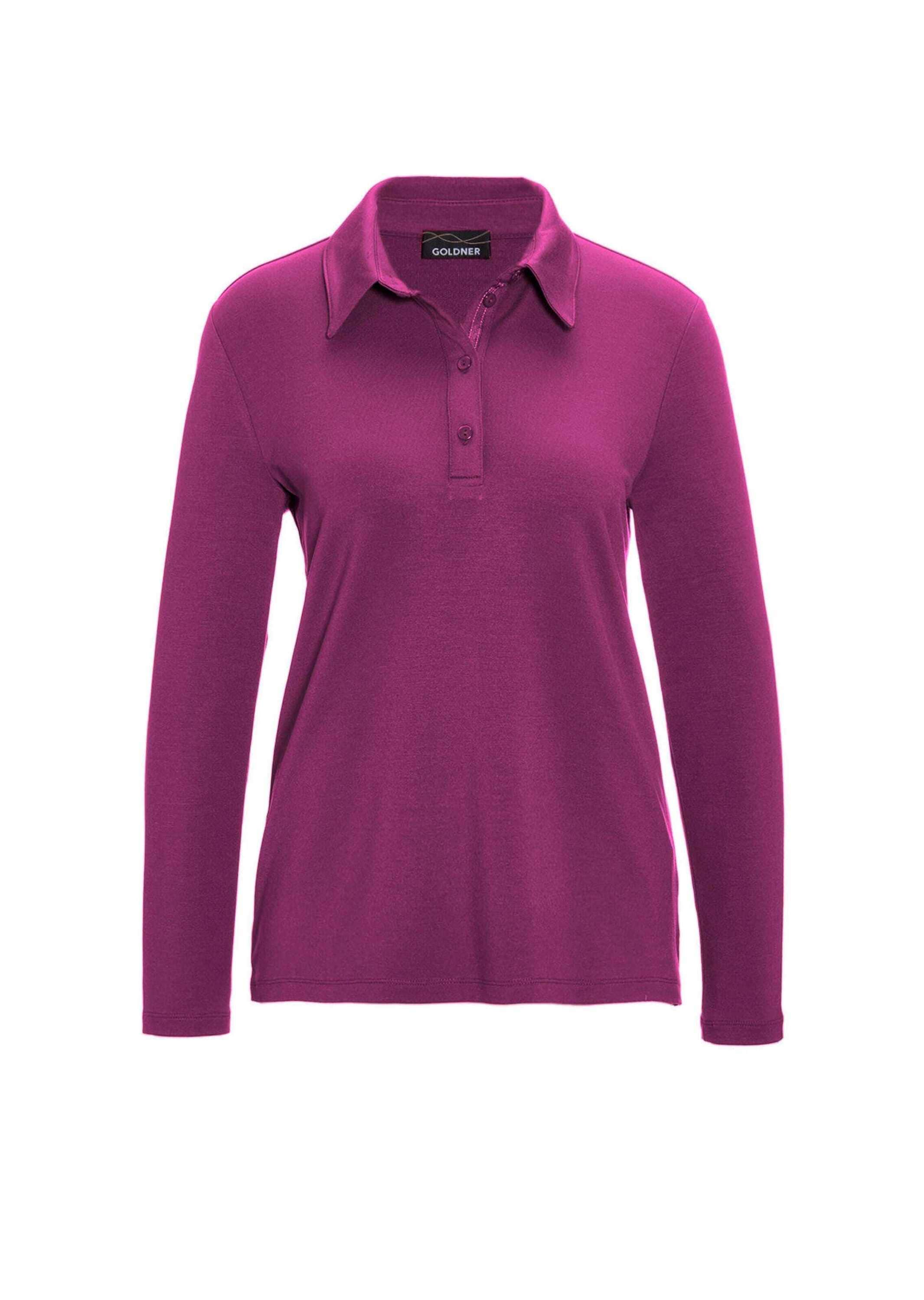GOLDNER Poloshirt »Poloshirt Langarm Poloshirt mit Schmuckband an Knopfleiste«