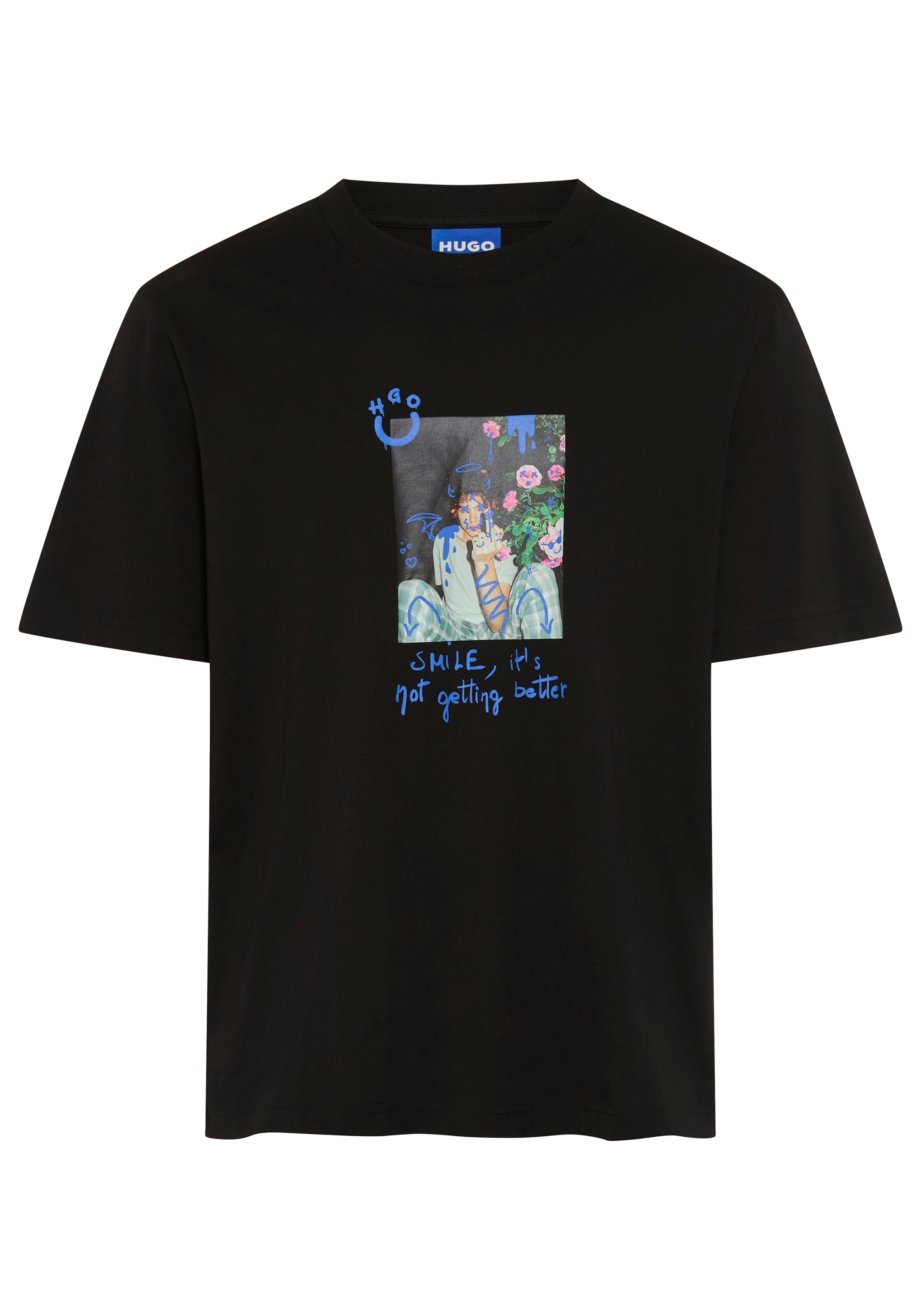 HUGO Blue T-Shirt Rundhalsausschnitt, Regular Fit, reine Baumwolle