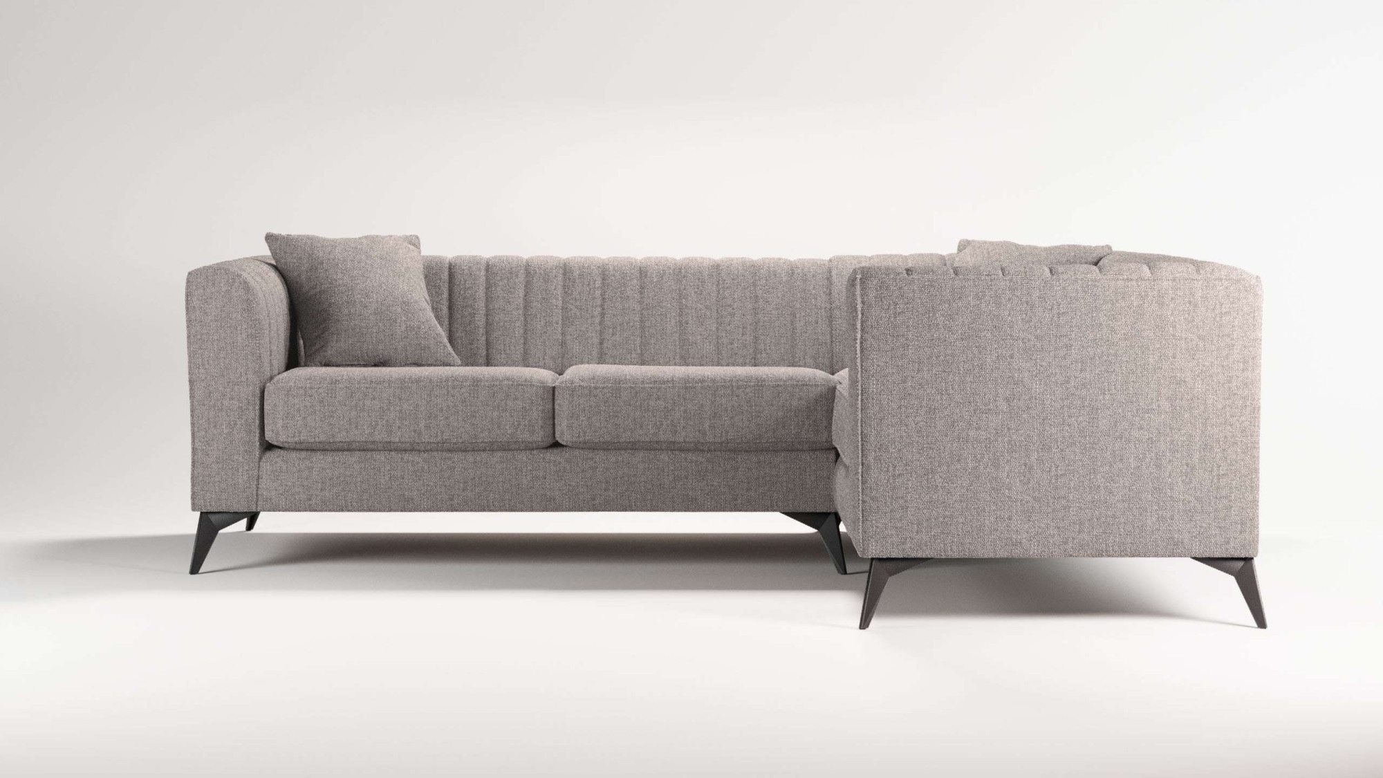 Places of Style Ecksofa »MATTHEW L-Form ideal für kleine Räume, Maße B/T/H: 240/167/74 cm«, elegantes Designsofa, Steppung im Rücken, incl. Zierkissen