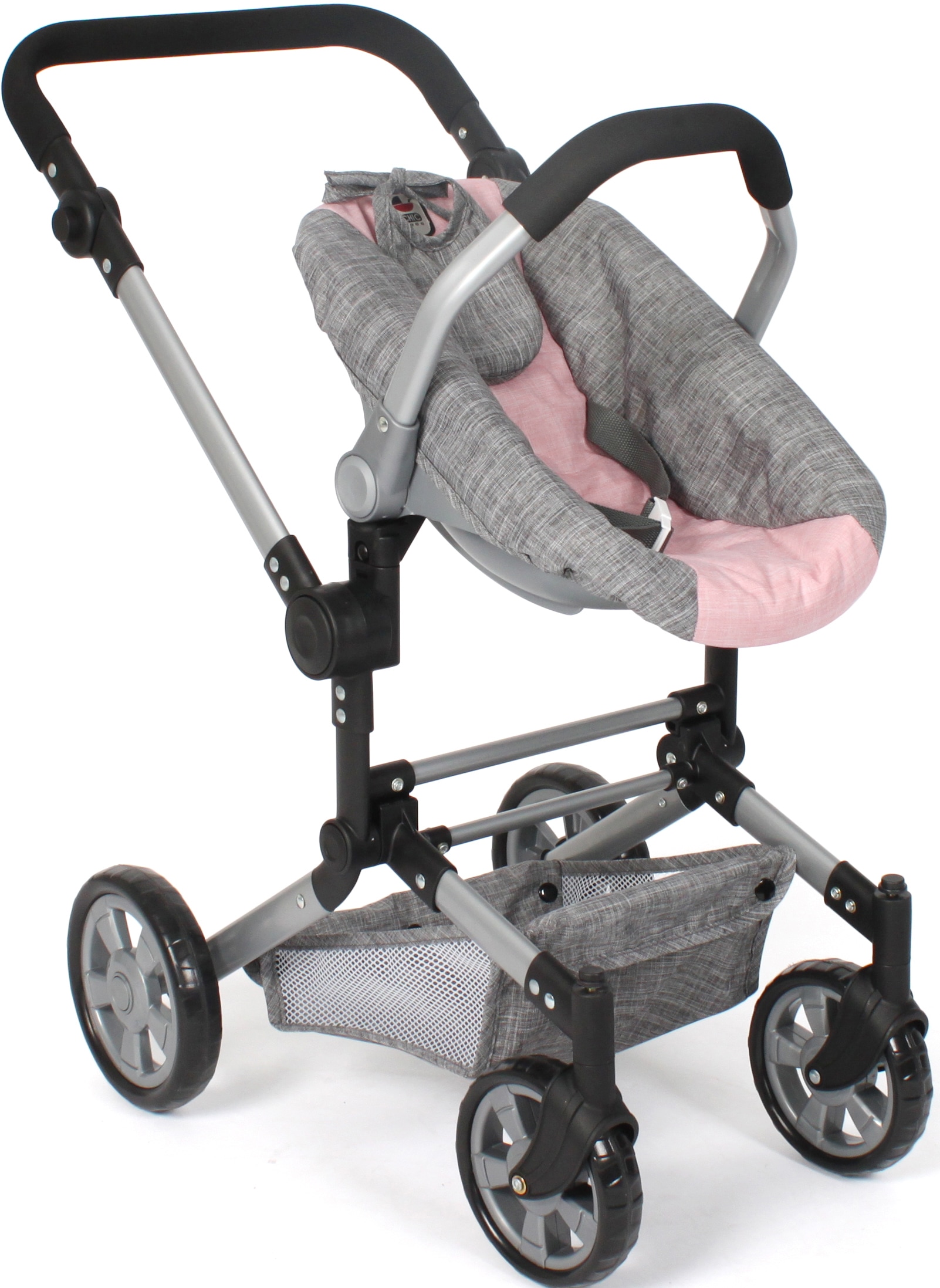 CHIC2000 Kombi-Puppenwagen »Linus, Melange Grau-Rosa«, (Set), mit Babywanne und Autositz