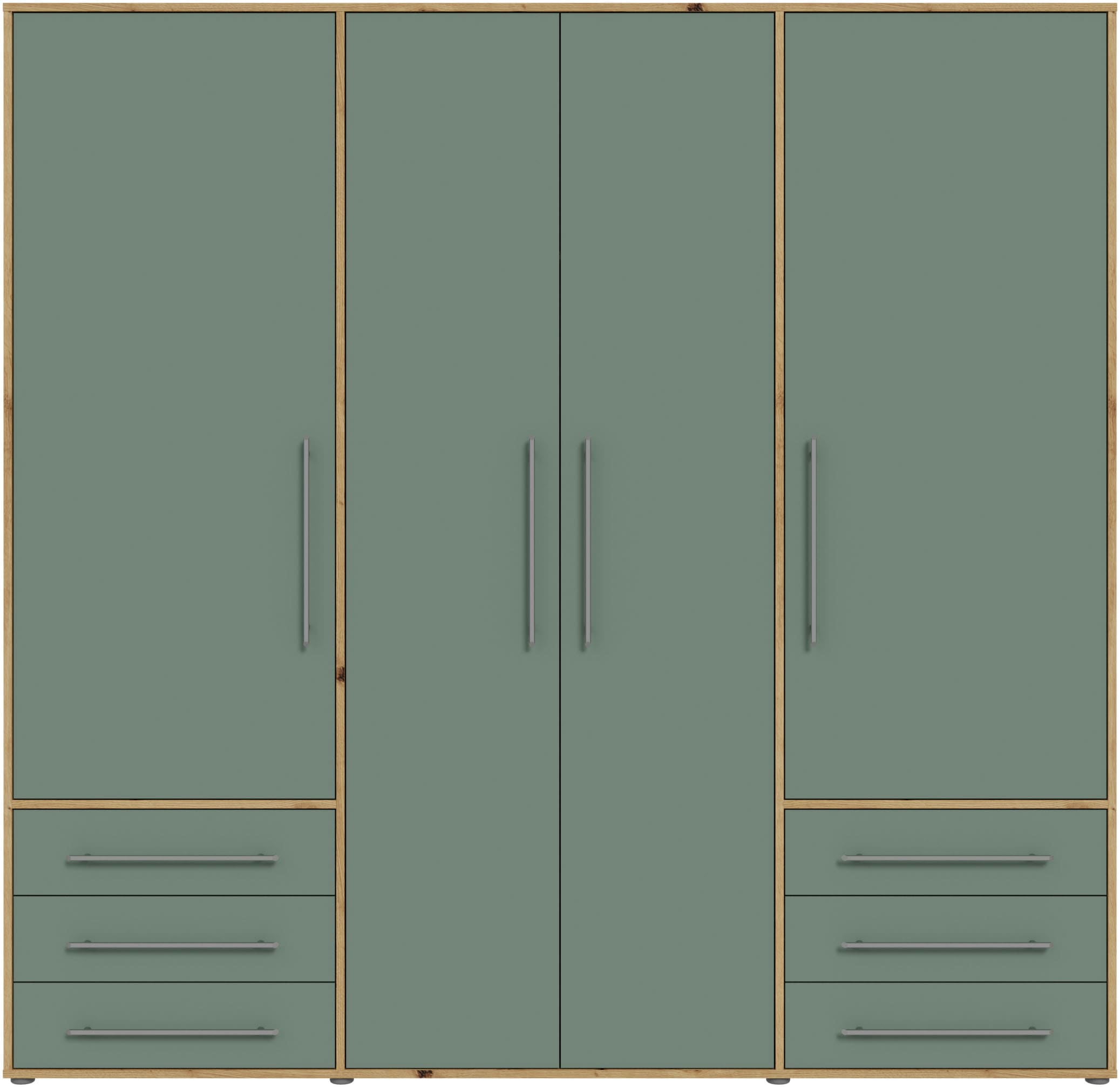 FORTE Drehtürenschrank »Mokkaro, Kleiderschrank,zeitloses Design, 4 türig« viel Stauraum, Schubladen, Stangengriffe, Made in Europe