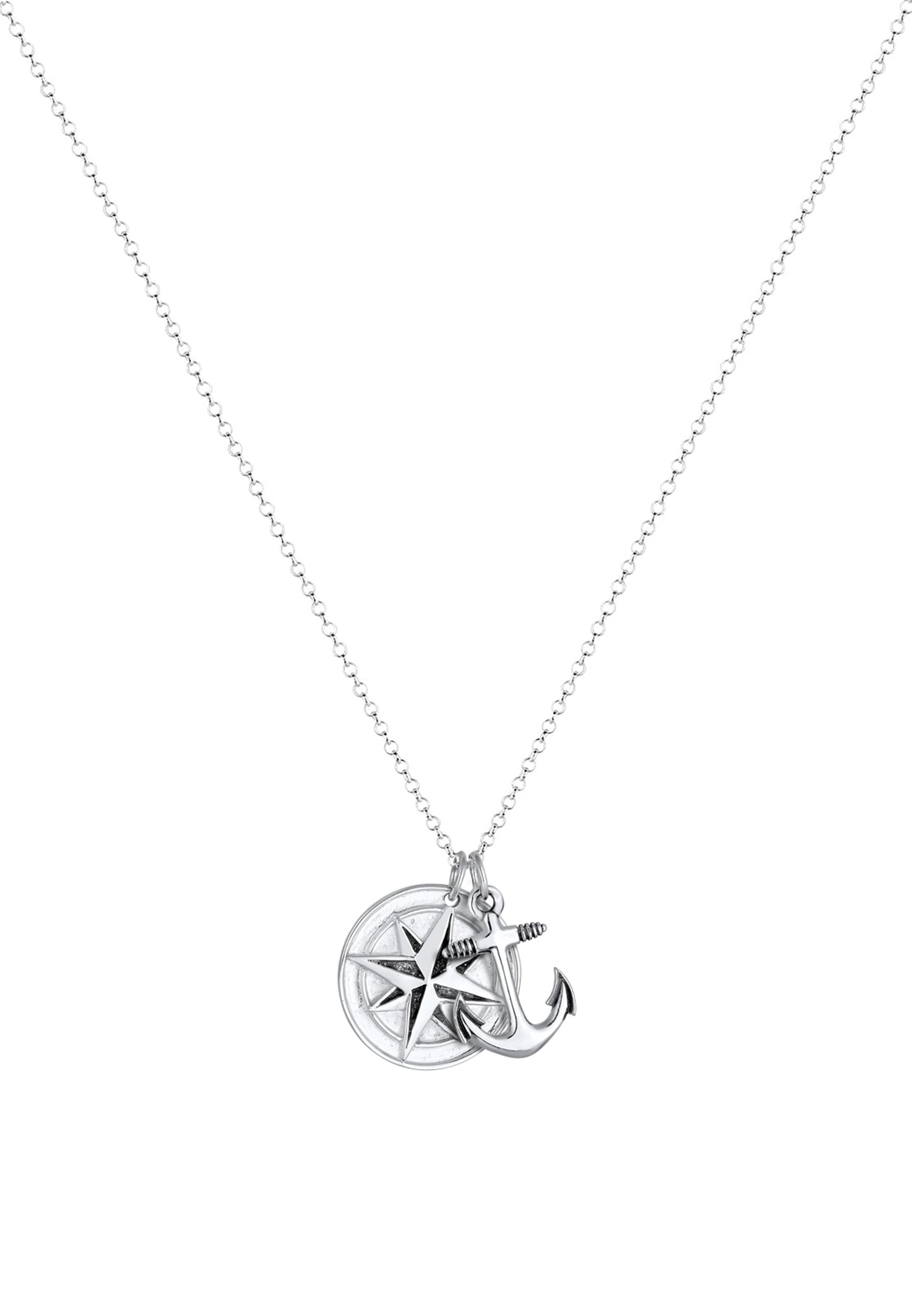 Kuzzoi Lange Kette »Halskette Kompass Anker 925 Sterling Silber«