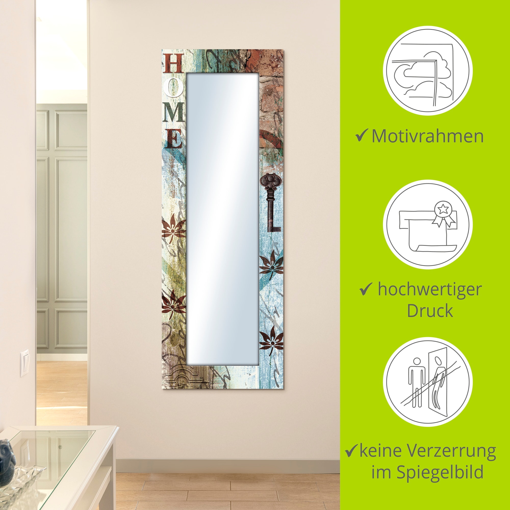 Artland Dekospiegel »Buntes zu Hause in taktvollen Farben«, gerahmter Ganzkörperspiegel, Wandspiegel, mit Motivrahmen, Landhaus