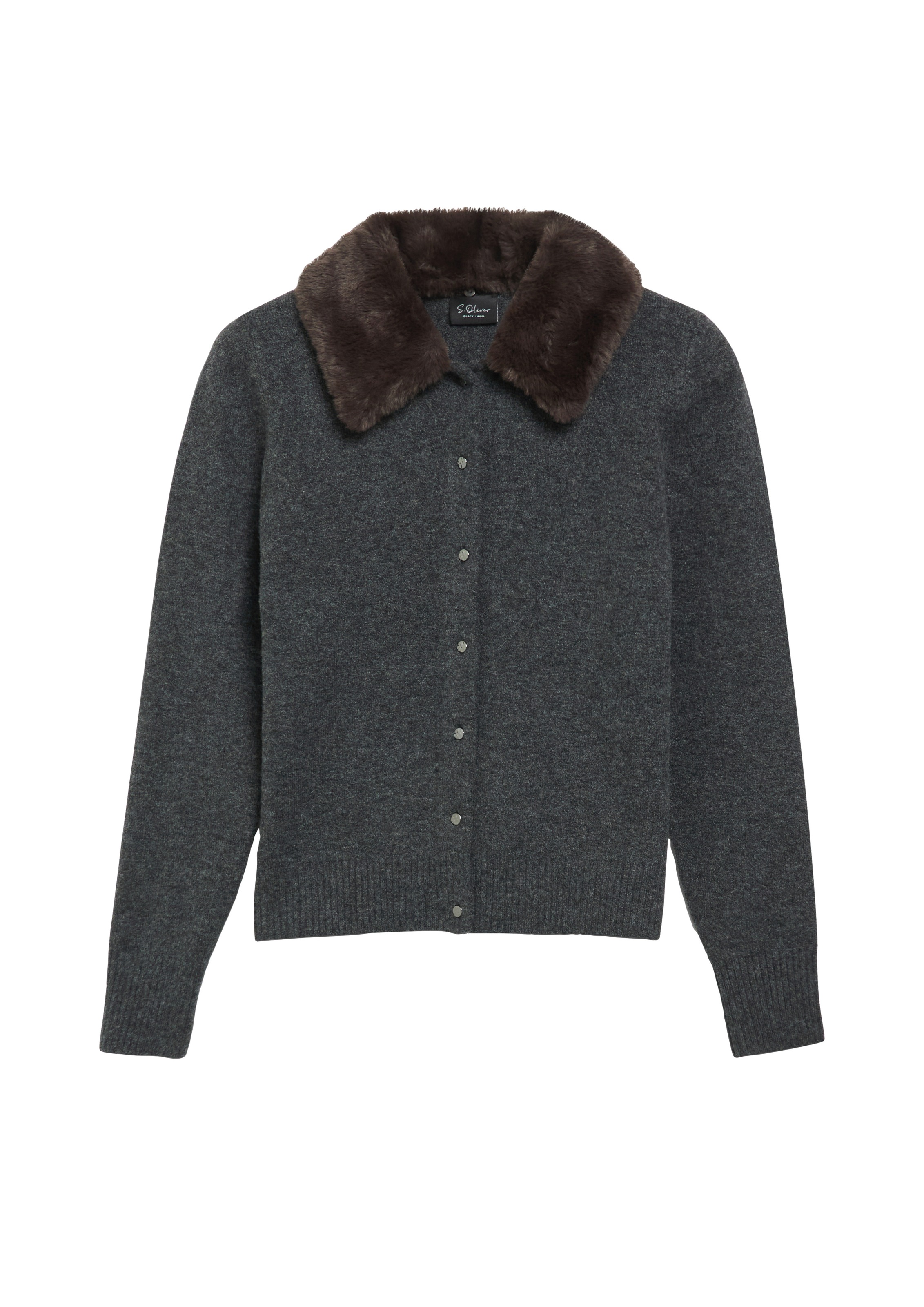 s.Oliver BLACK LABEL Strickjacke mit Plüsch-Hemdkragen / mit Wolle