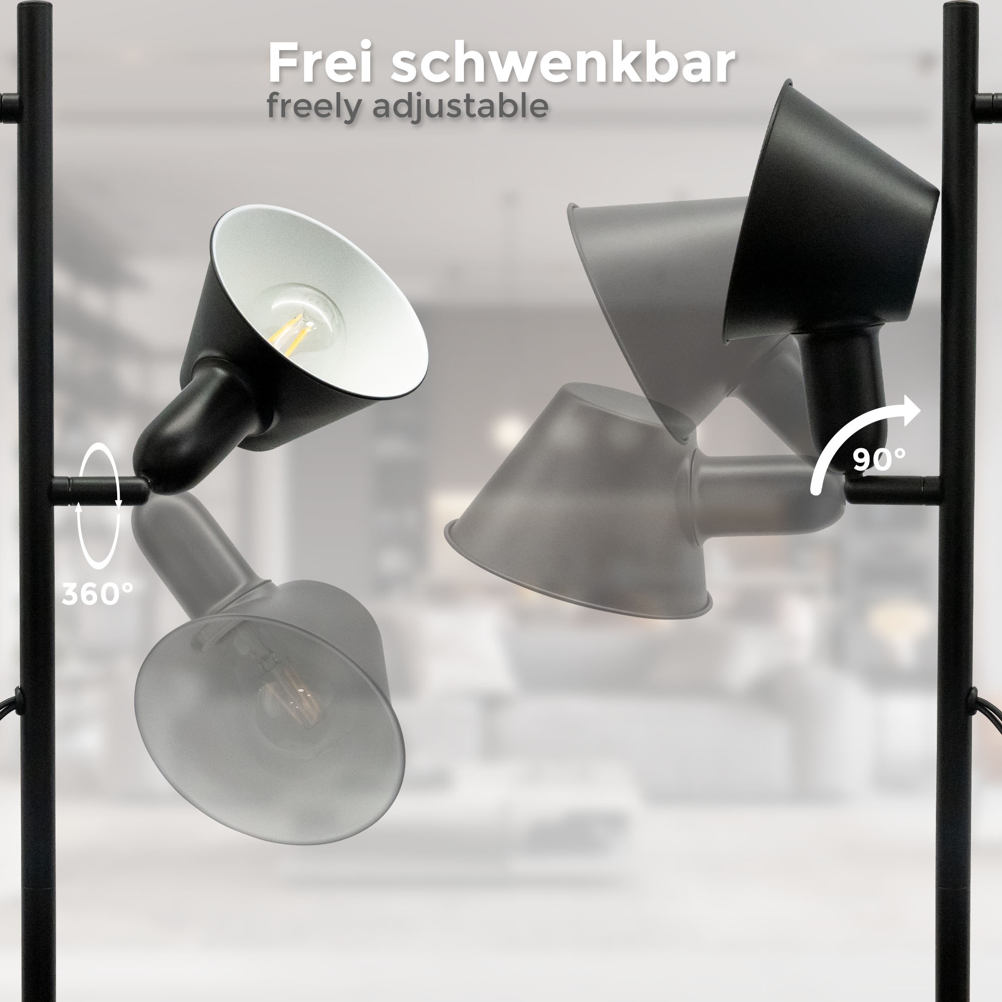 B.K.Licht Stehlampe »Design-Stehlampe, inkl. Doppel-Kippschalter«, 2 flammig-flammig, Schwarz, Metall, 2x E27-Fassung, H: 142,5cm
