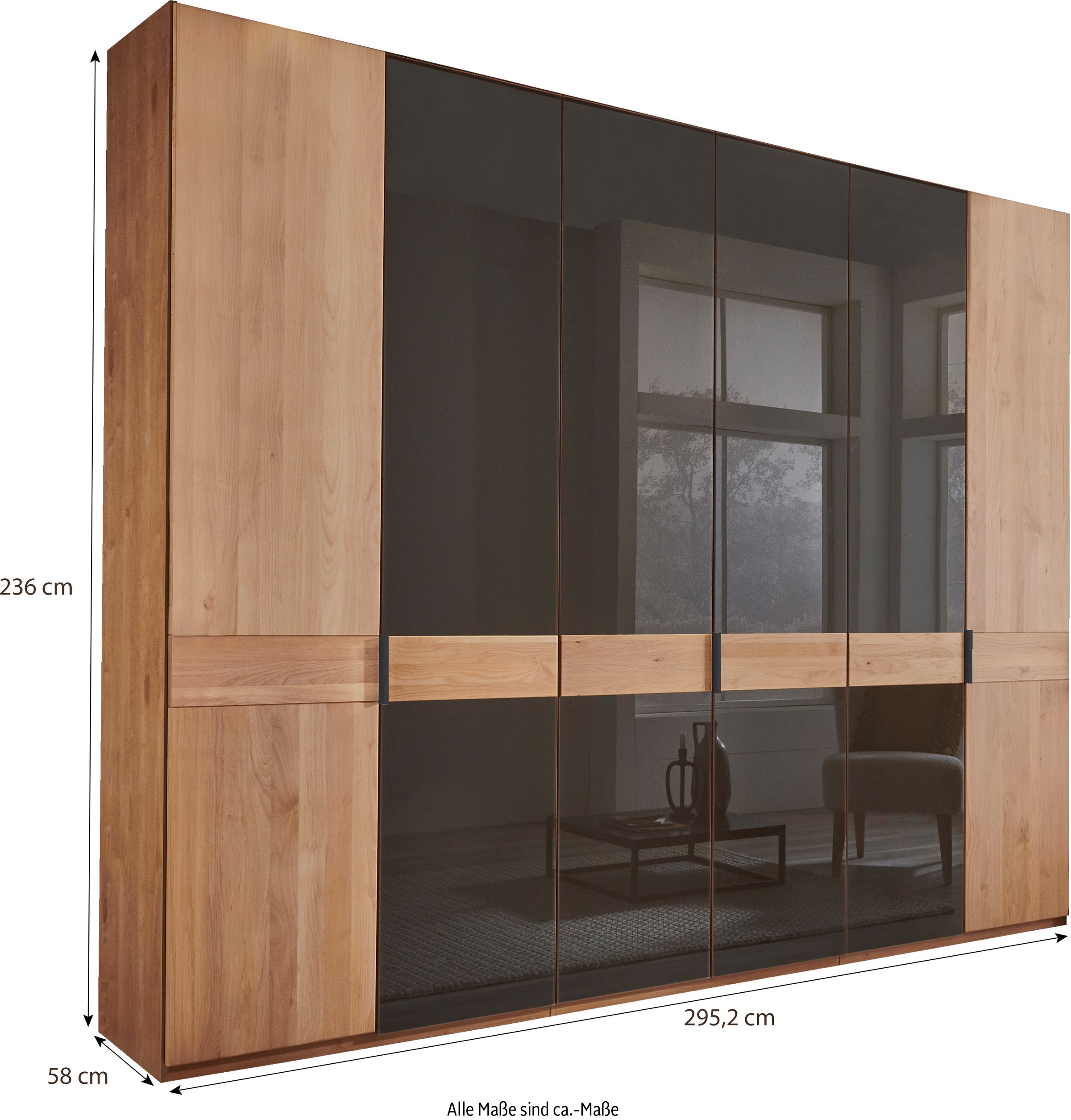 WIEMANN Drehtürenschrank »Cardiff, Massivholztüren in Kombination mit Glas- oder Spiegeltüren«, (4 Breiten, 2 Höhen 216/236cm auswählbar), hochwertiges Design in langlebiger Qualität, viel Stauraum