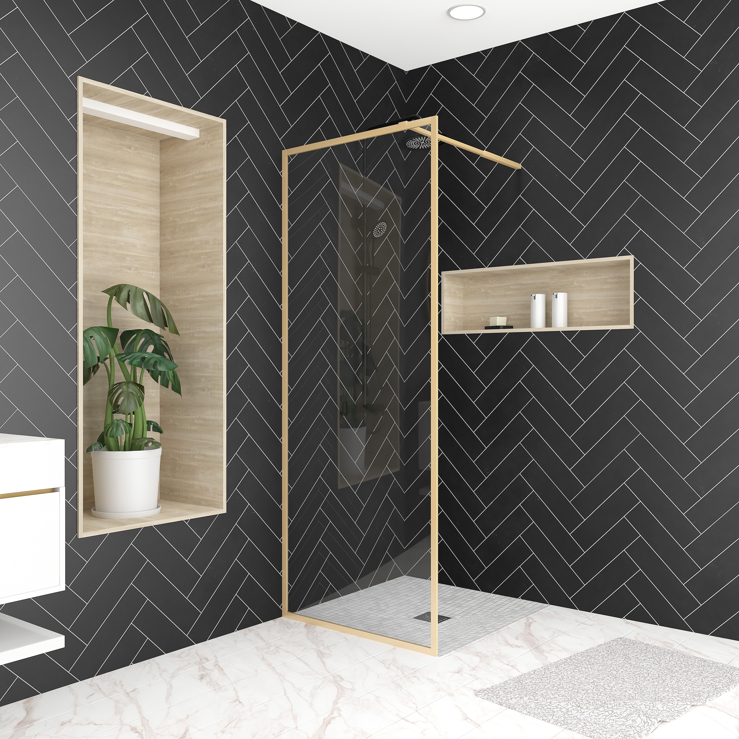 Marwell Walk-in-Dusche »Golden Frame«, mit ausziehbarem Haltearm, Aluminiumrahmen in gebürsteter Optik