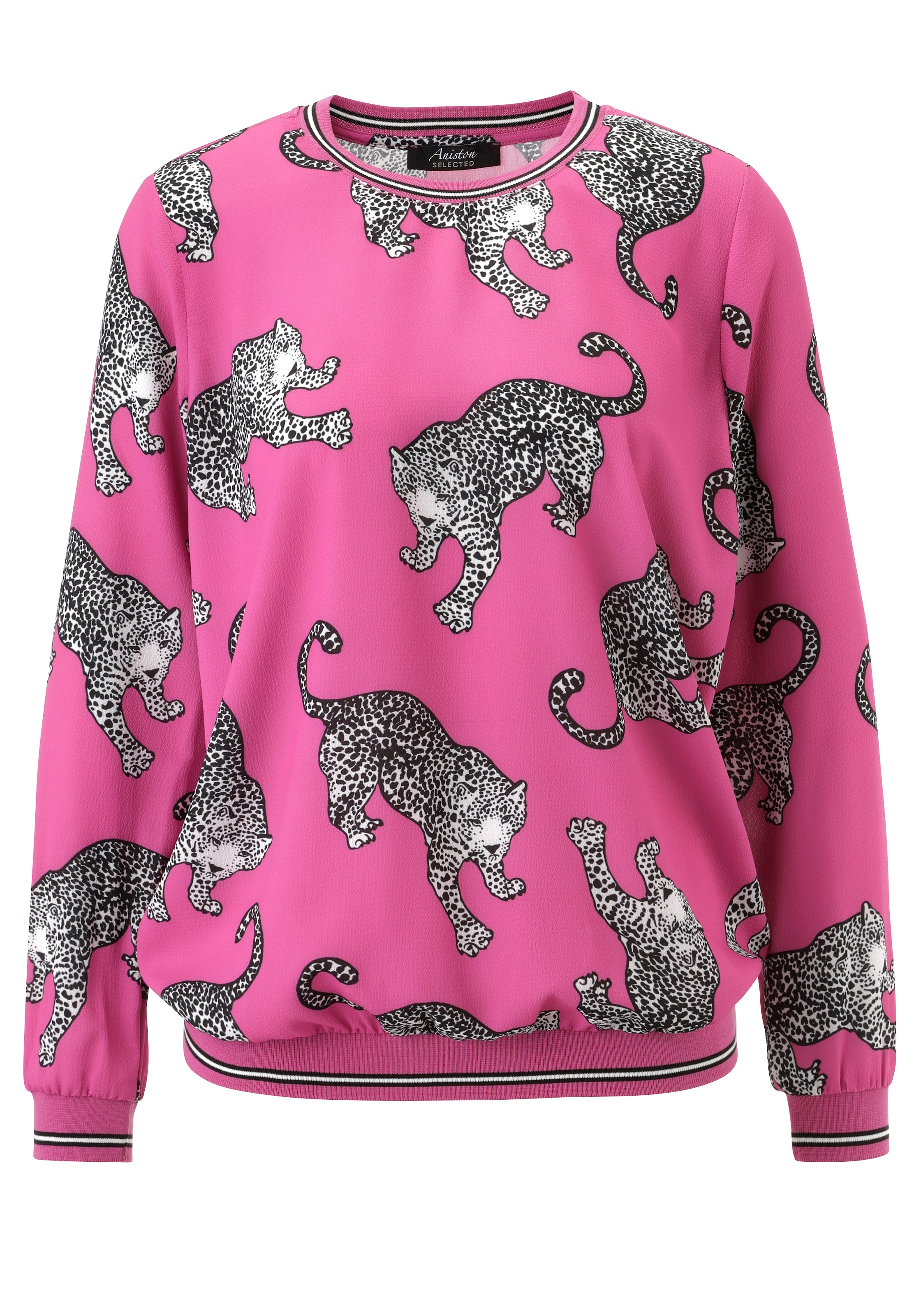 Aniston SELECTED Shirtbluse mit gestreiften Bündchen und Lepoarden-Druck allover - NEUE KOLLEKTION