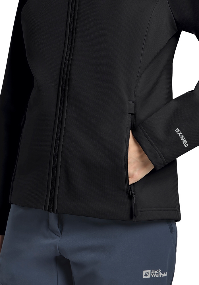 Jack Wolfskin Softshelljacke »BORNBERG HOODY W« mit Kapuze für vielseitige Outdoor-Aktivitäten, mit fester Kapuze, atmungsaktiv