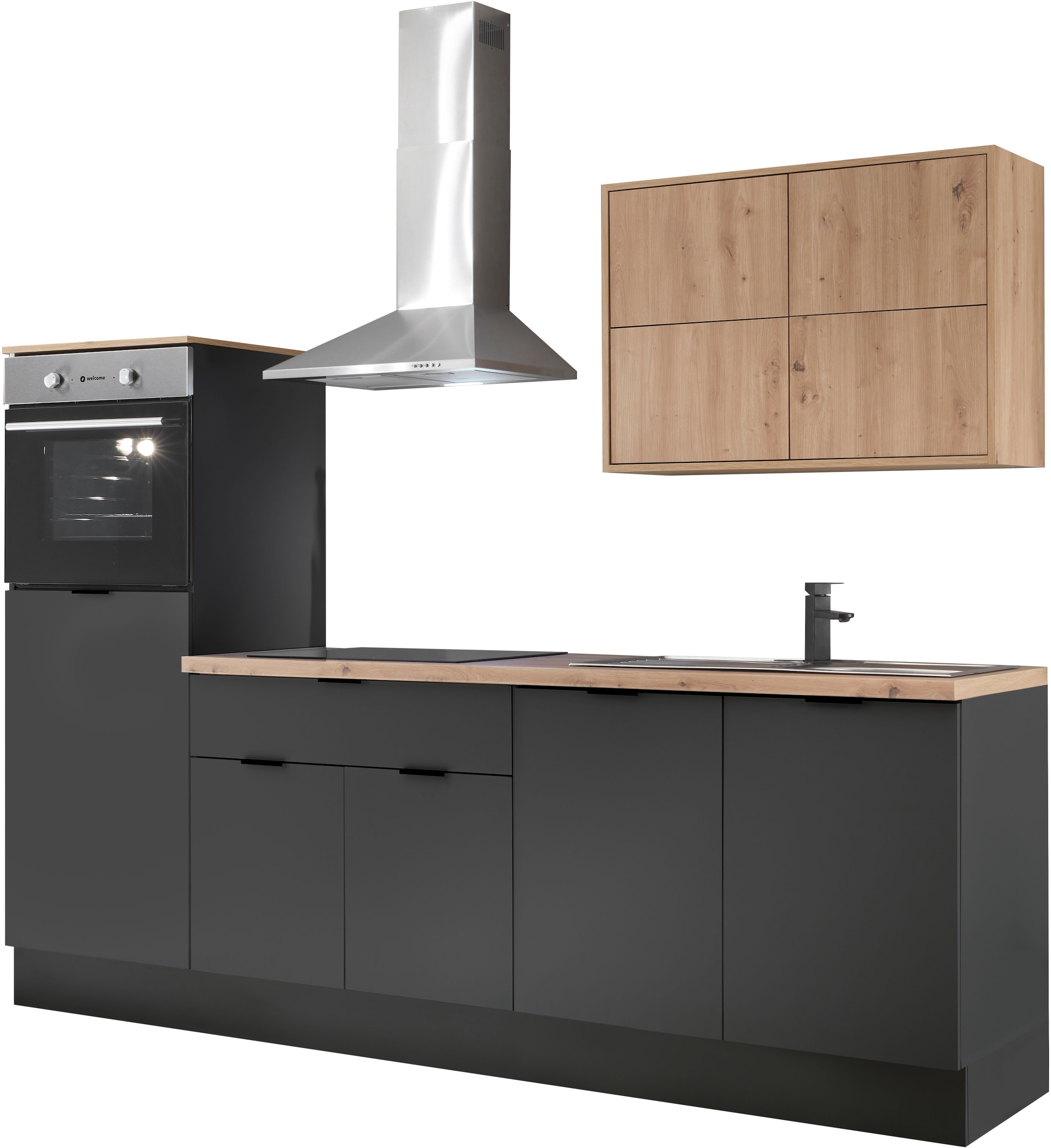 KOCHSTATION Küchenzeile »KS-Georgia, mit 38mm starker Arbeitsplatte« Breite 250 cm, wahlweise mit E-Geräten und Kühlschrank