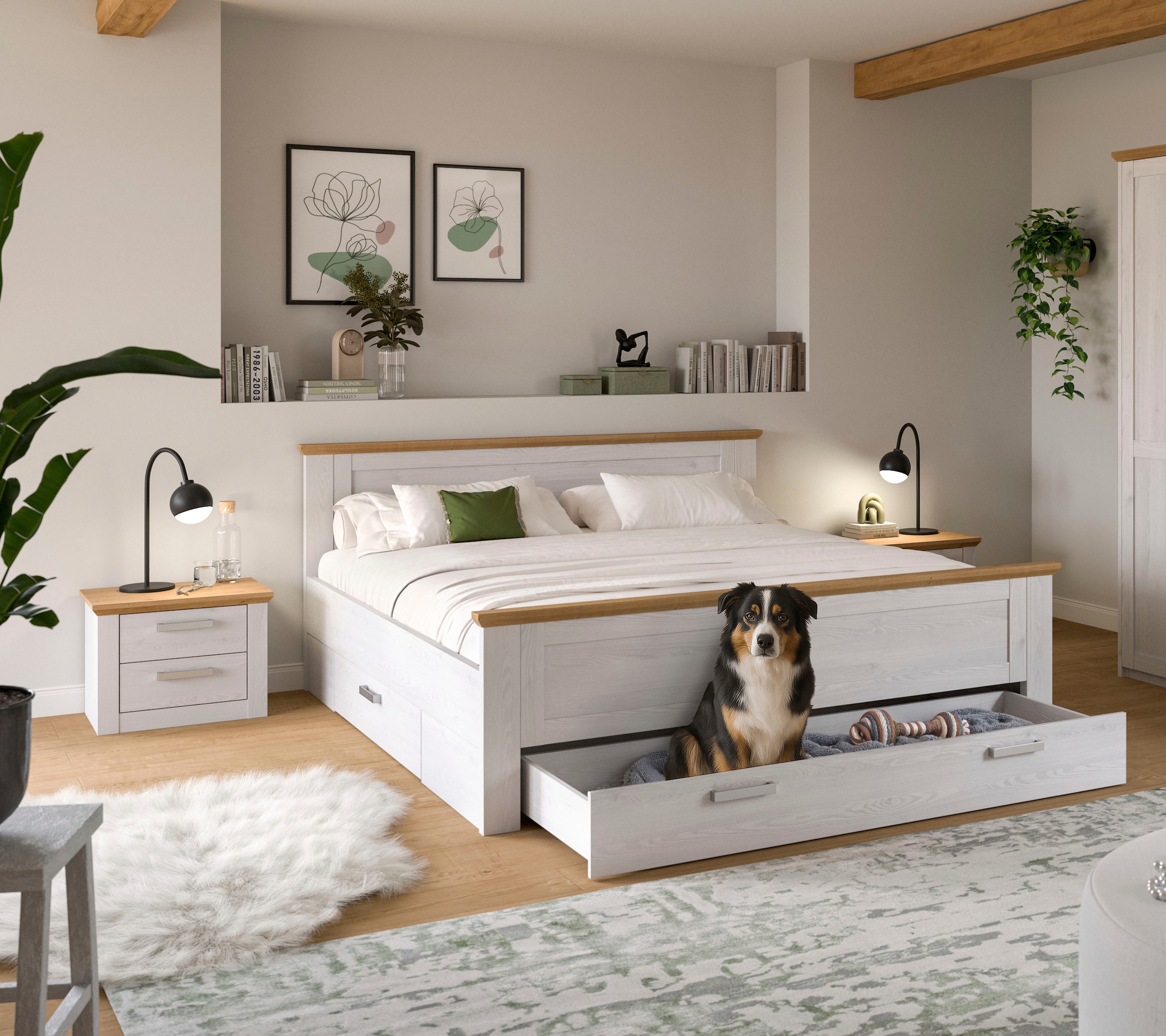 Home affaire Schlafzimmer-Set »COSENZA, TOPSELLER!, 3-teilig, Stauraumbett & 2x Nachttisch« Matratzengröße 180x200 cm, viel Stauraum, ohne Lattenrost & Matratze, 3 tlg. tlg. Schlafzimmer, Schlafen, Set, Kombination, Bettanlage