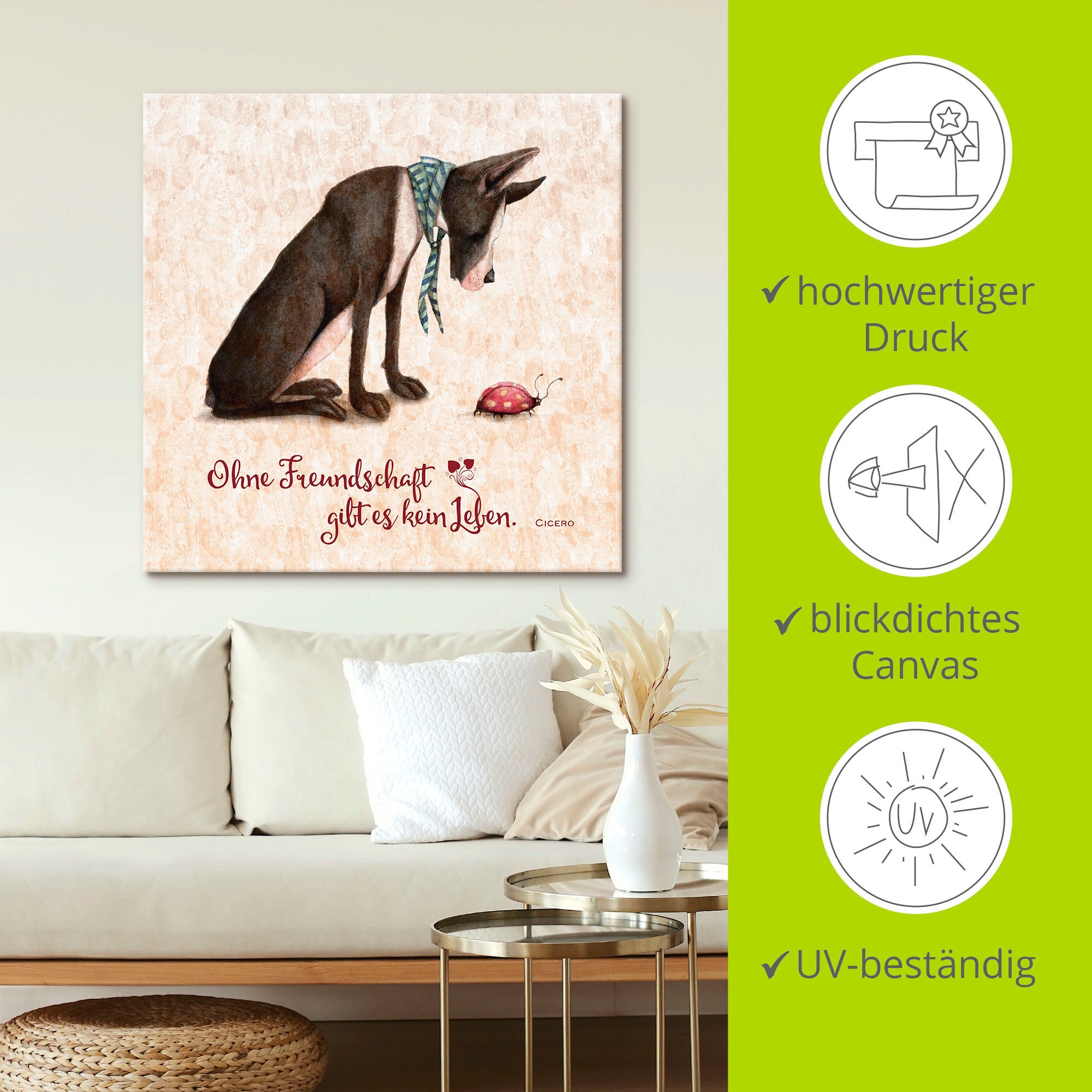Artland Wandbild »Lebensweisheit Freundschaft«, Tiere, (1 St.), als Alubild, Outdoorbild, Leinwandbild, Poster in verschied. Größen