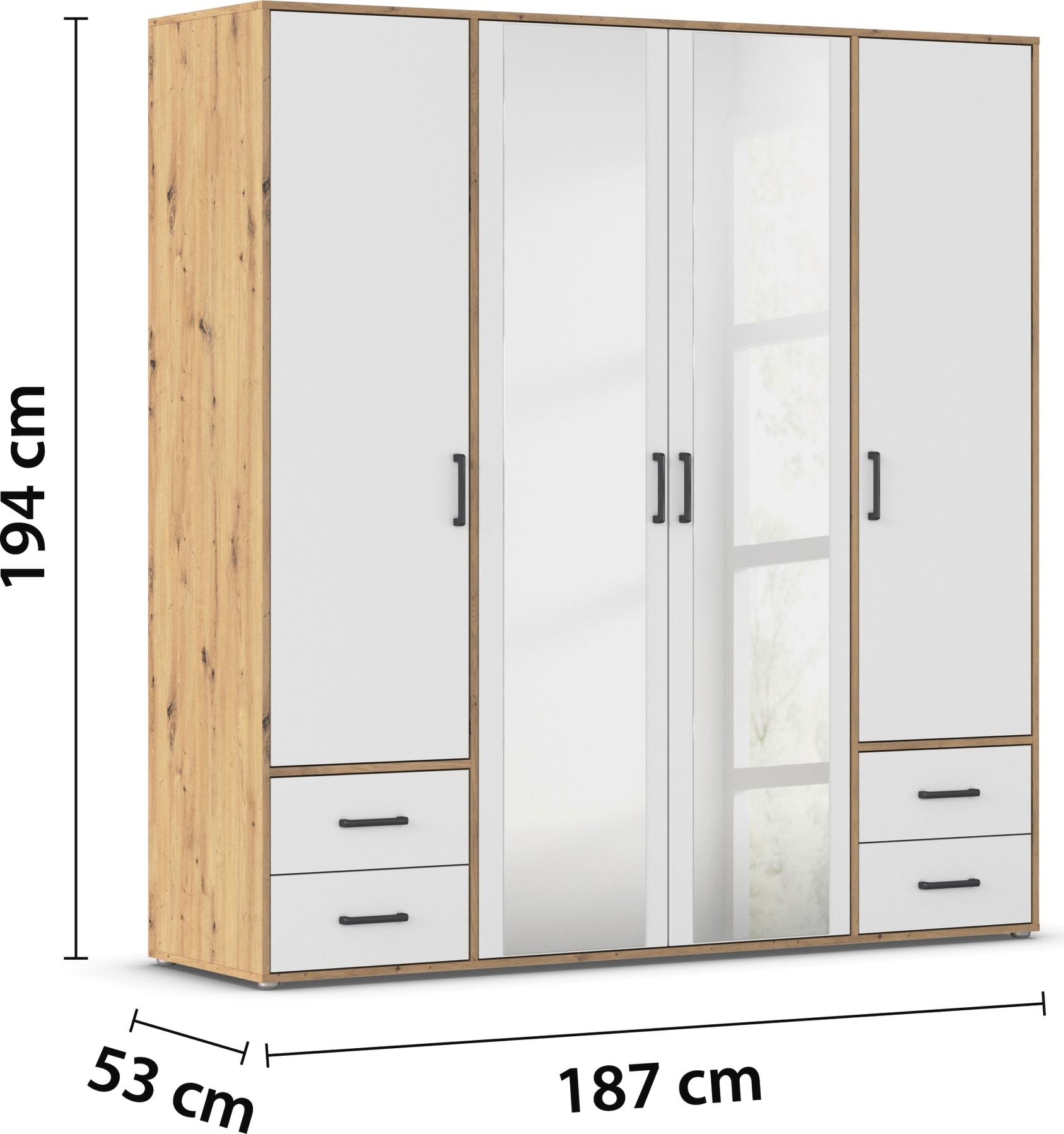 rauch Drehtürenschrank »Voyager«, mit modernen Griffen in Graumetallic, inkl. Schubkästen und Spiegel