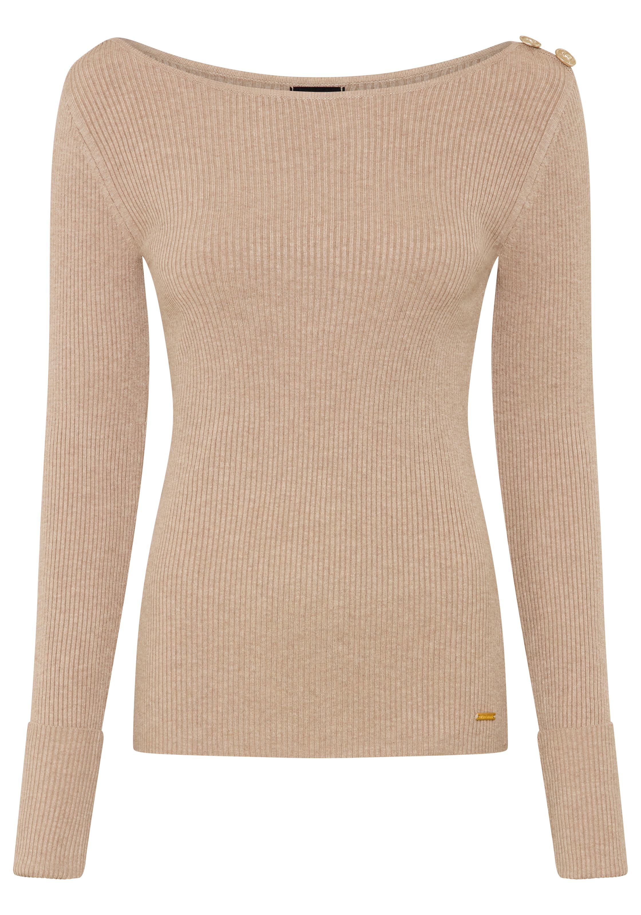 Bruno Banani Strickpullover aus Rippstrick, figurbetonte Passform, mit Aufschlag und Knopf