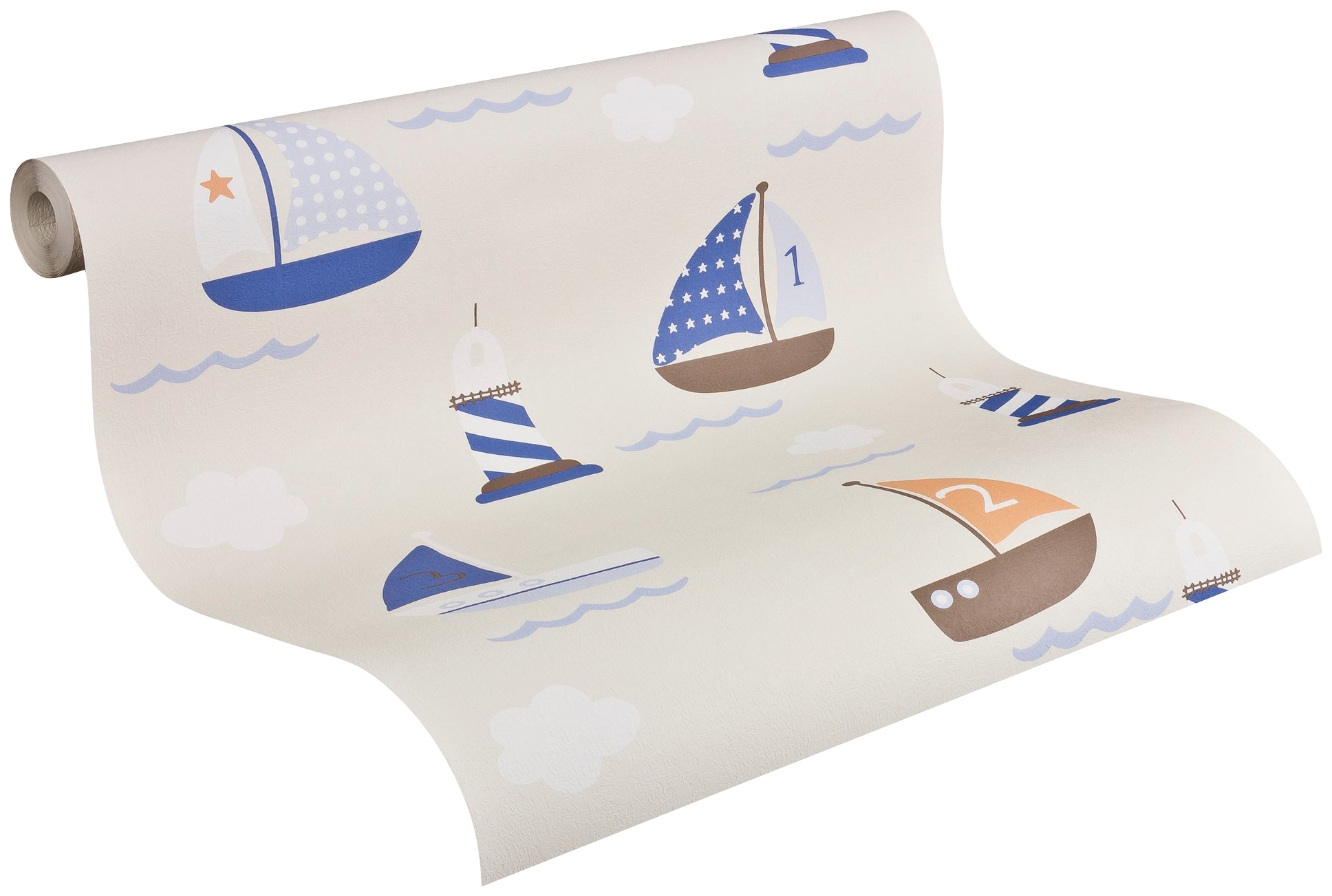 A.S. Création Papiertapete »Boys & Girls 6 mit Segelbooten«, Meer, Tapete Kinderzimmer Blau Beige Braun