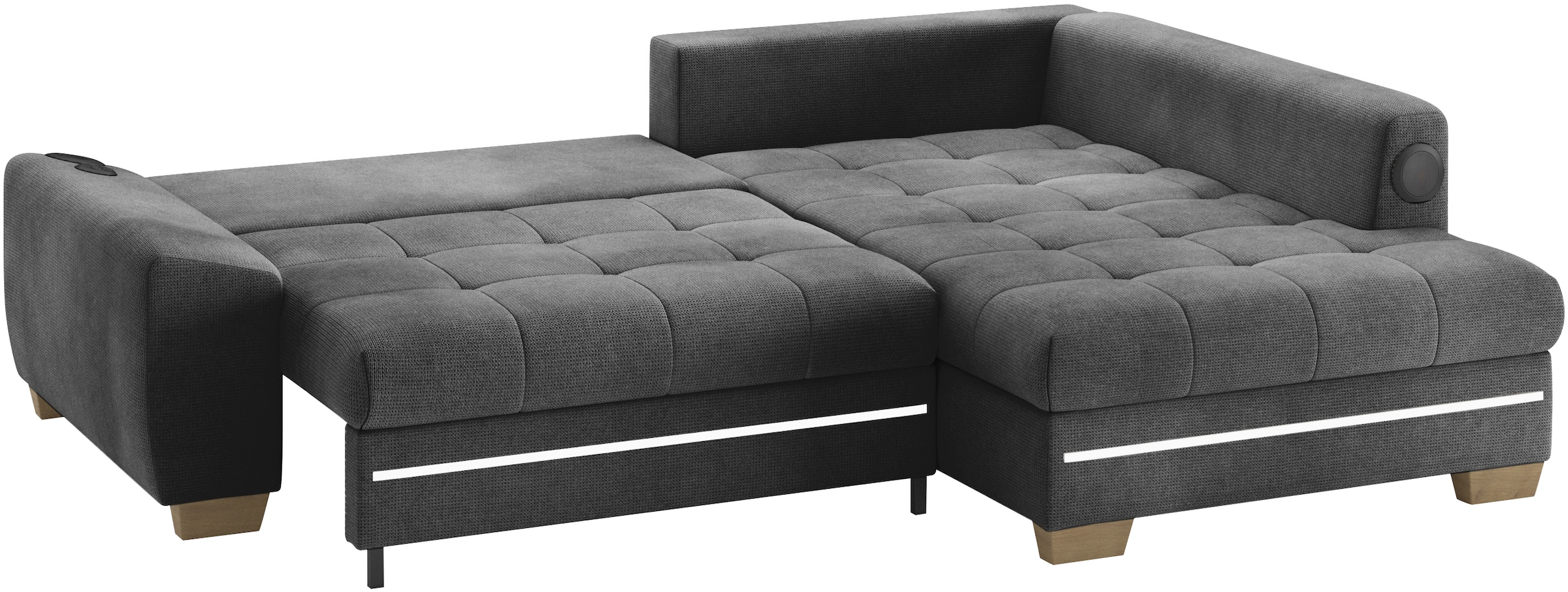 Mr. Couch Ecksofa »Nikita II, L-Form«, RGB-LED, Bluetooth-Soundsystem, wahlweise mit Bett, Bettkasten