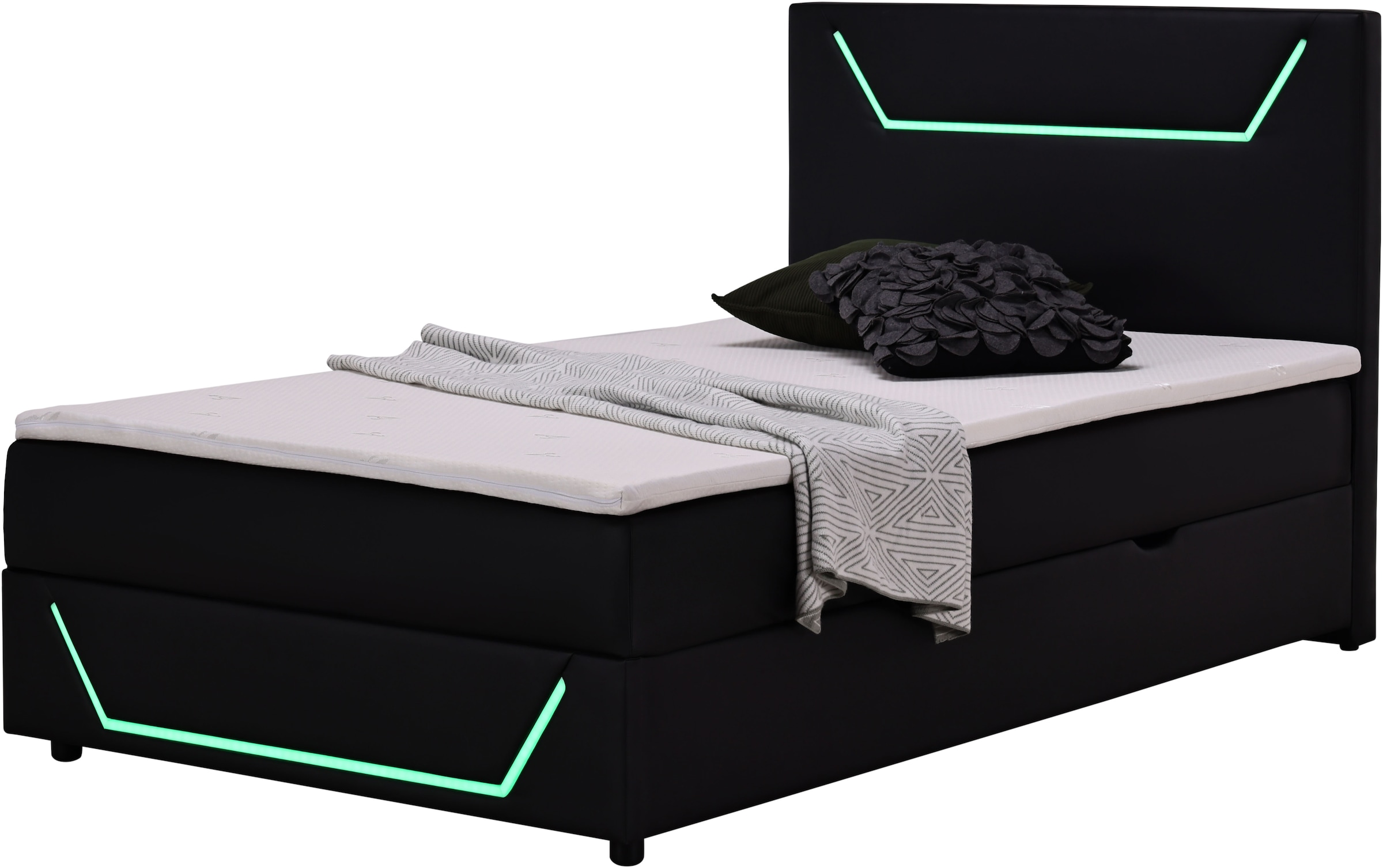 Home affaire Boxbett »GALAXY inkl. Bettkasten, mit grüner LED-Beleuchtung, Breite: 120cm« Gamingbett mit USB-C und USB-A Anschluss am Kopfteil, inkl. Topper