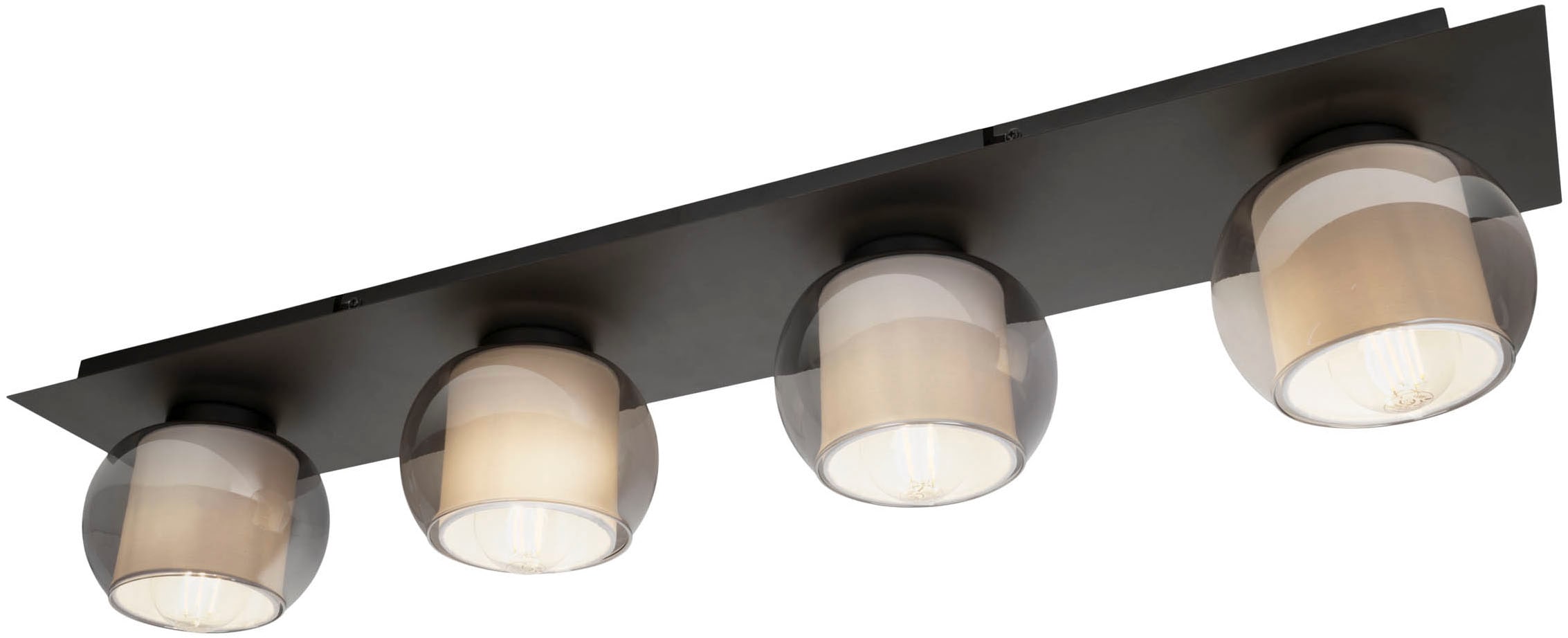 OTTO home Deckenleuchte »Tanissa mit Doppelschirm« E27 1 Stk. kugelförmig, Rauchglas, innen Stoffschirm, E27, Glasschirm, Textil