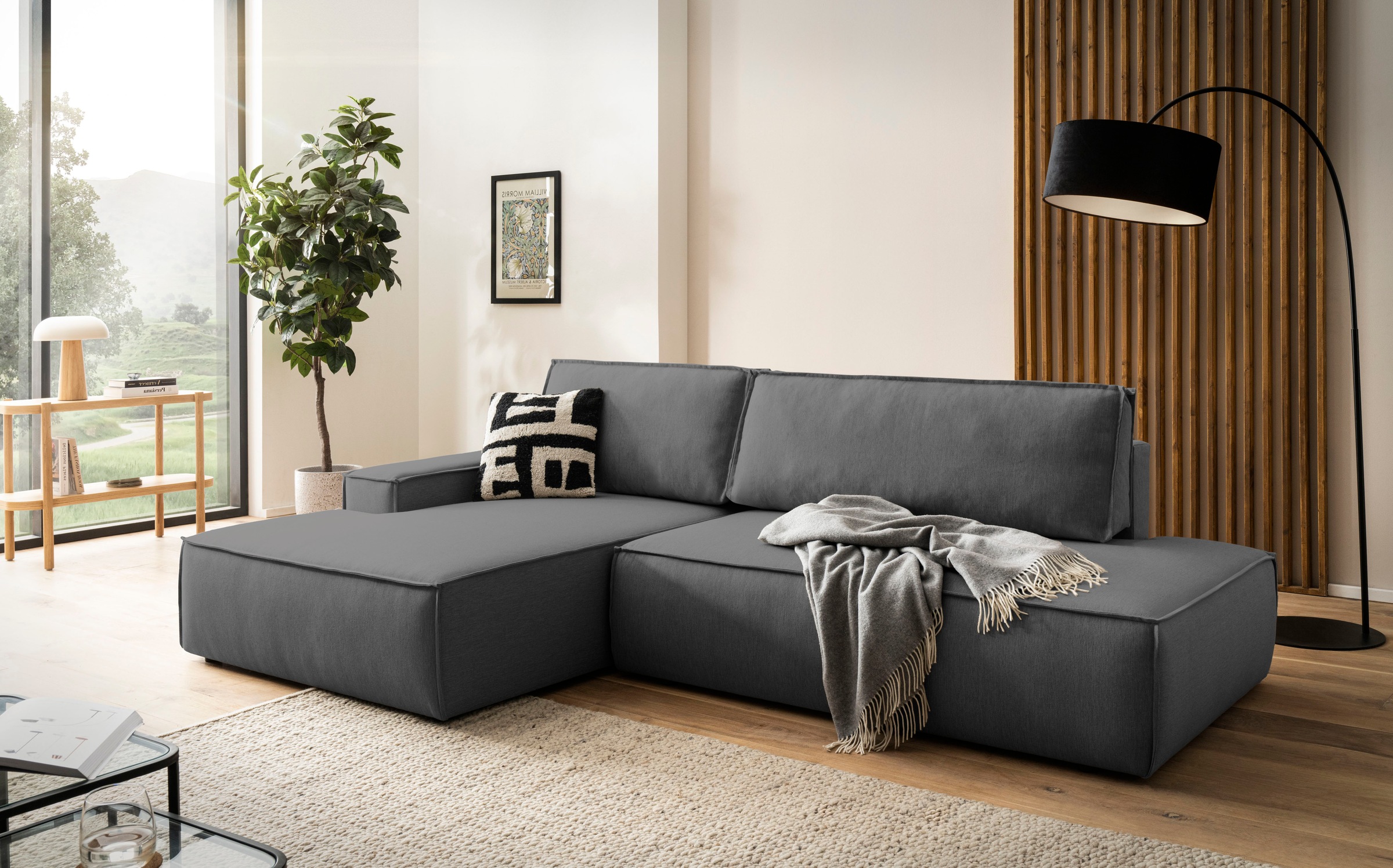 Home affaire Ecksofa »SHERWOOD, Schlafsofa in L-Form offen (275cm), Cord, Leinenoptik«, Schlaffunktion und Bettkasten, Kedernaht, hoher Sitz- & Liegekomfort
