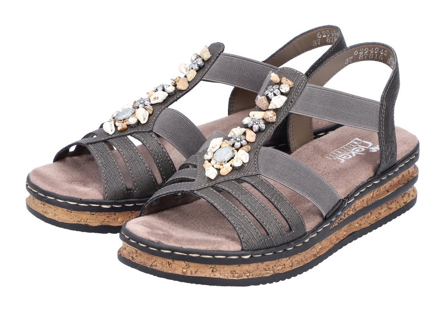 Rieker Riemchensandale, Sommerschuh, Sandalette, Keilabsatz, mit Schmucksteinen besetzt