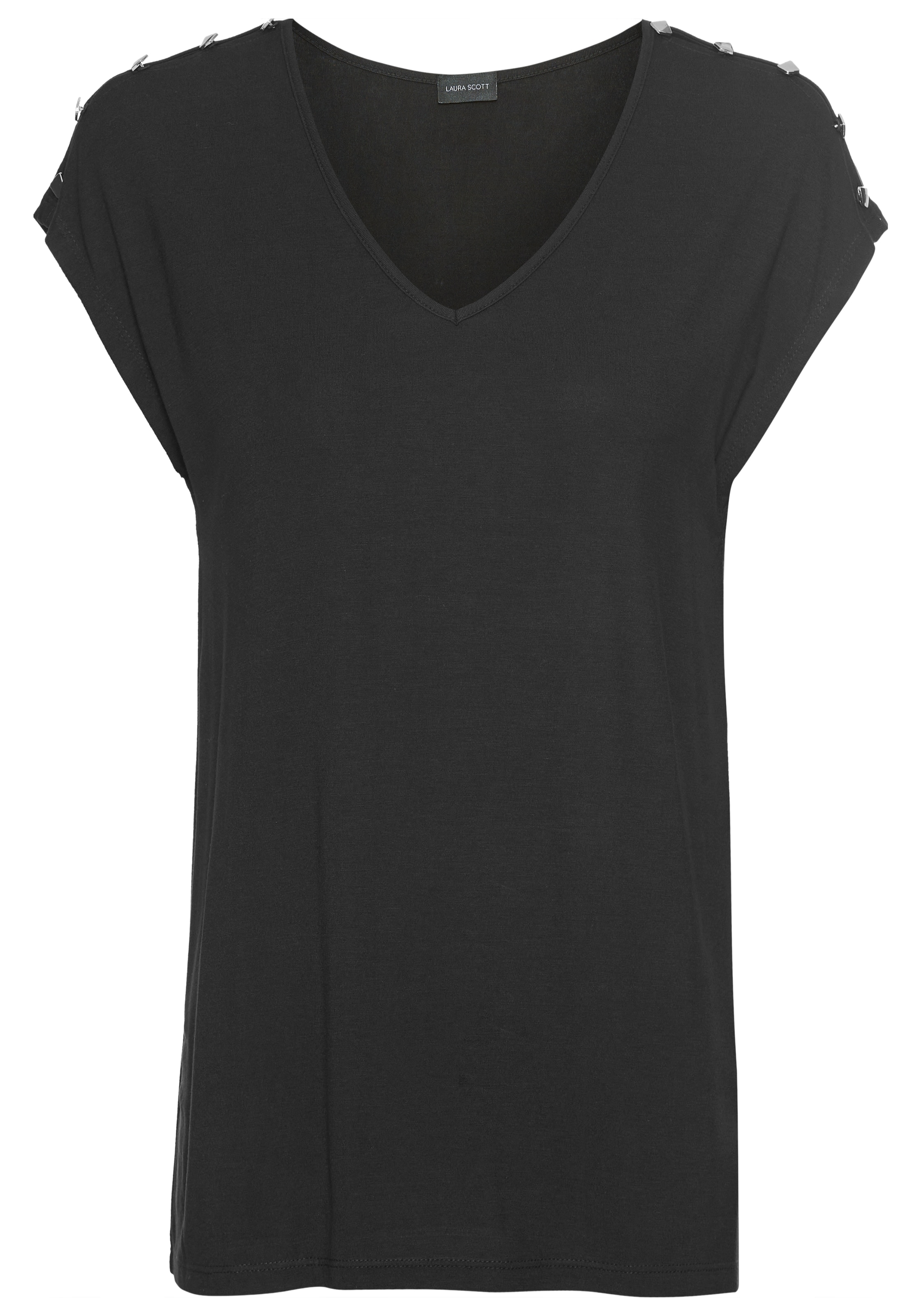 Laura Scott Rundhalsshirt, mit Zierknöpfen & Schlitzen auf der Schulter - NEUE KOLLEKTION