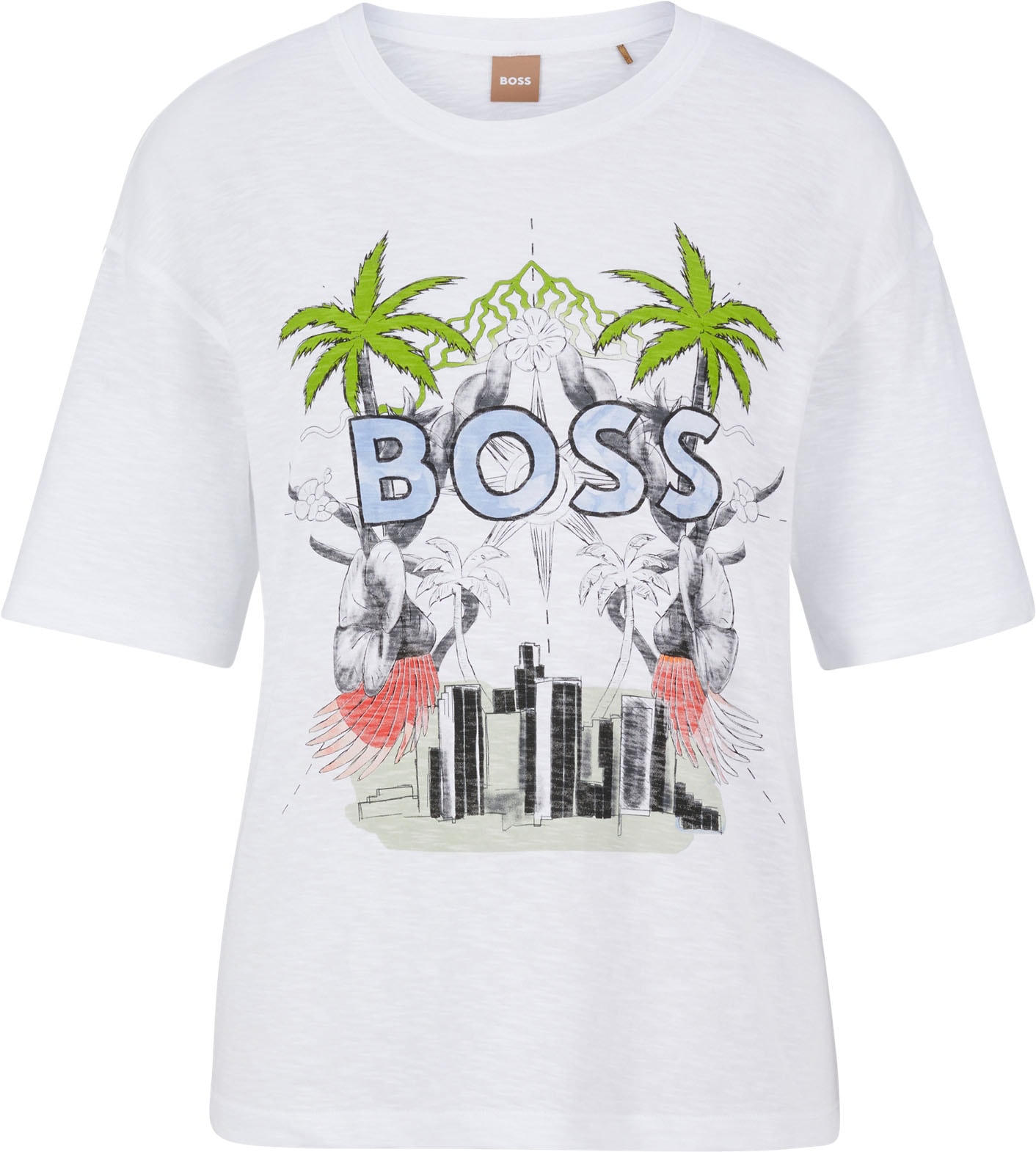 Print-Shirt, mit BOSS ♕ vorn Palmen-Print bei ORANGE